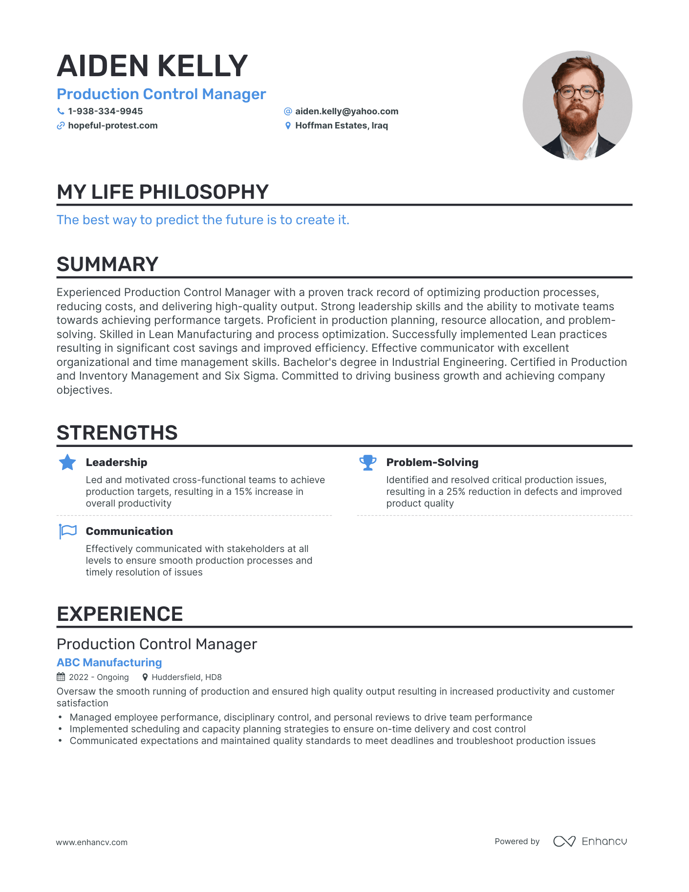 Creative Production Control Manager Resume Example