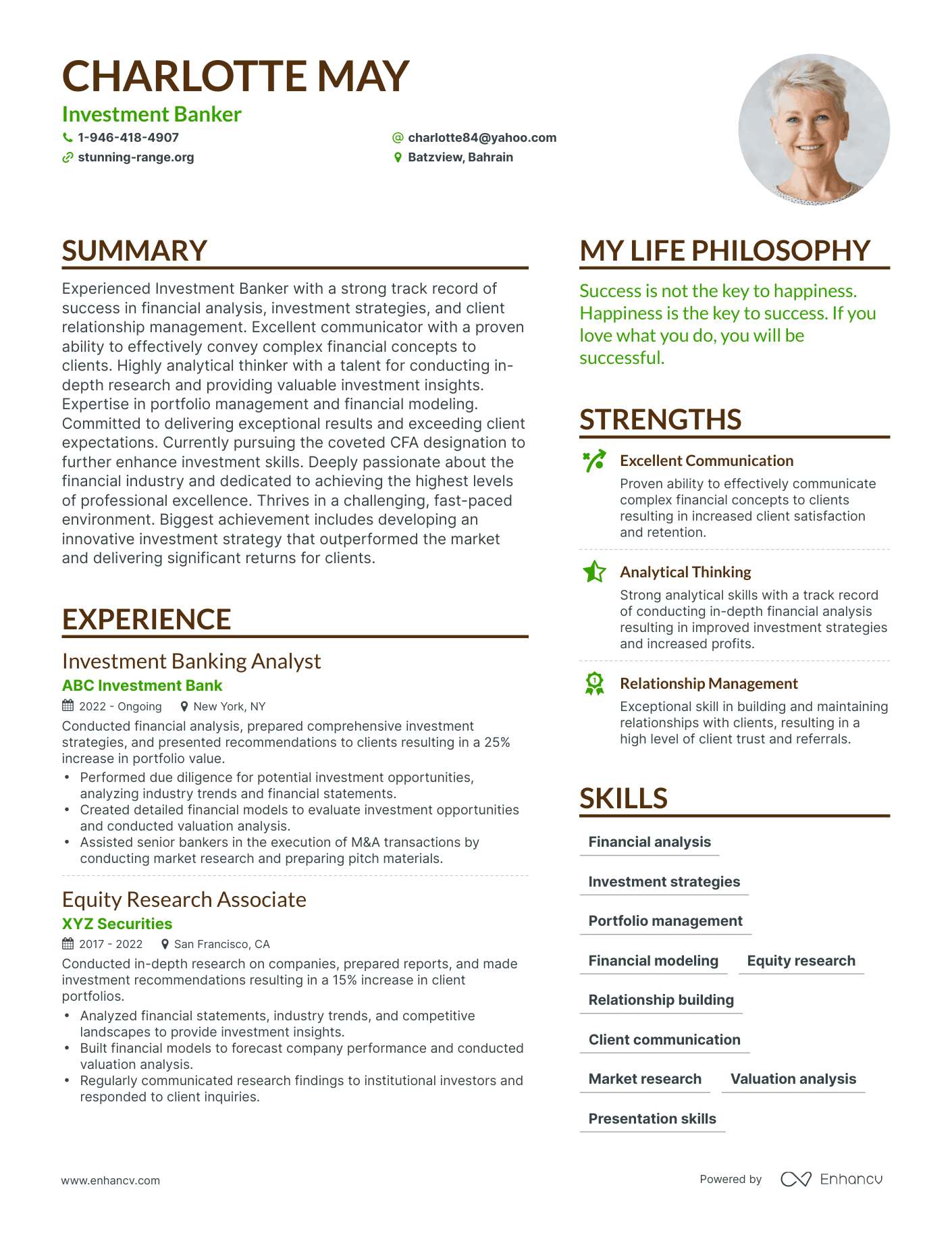 Investment Banker resume example