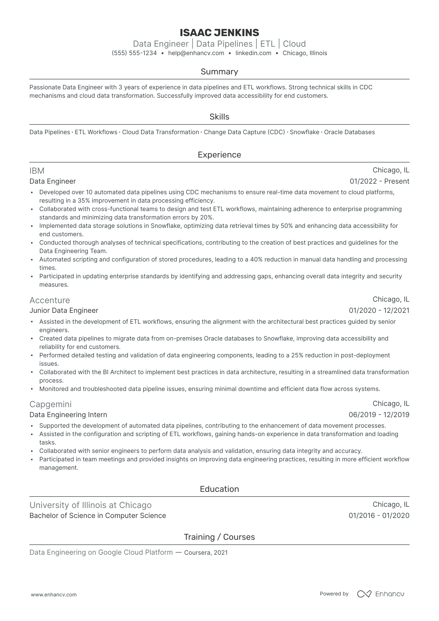 Advanced Data Engineer resume example