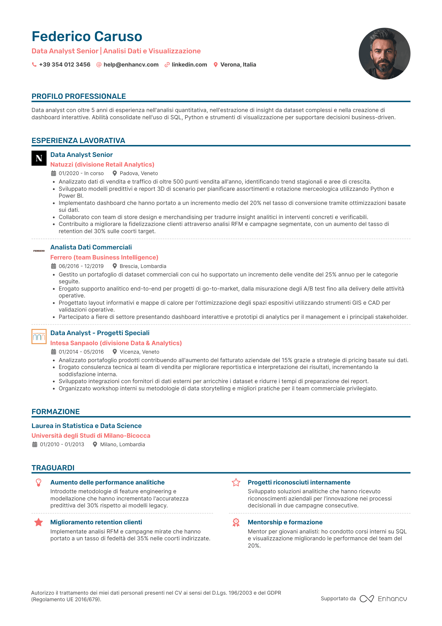 Colonna singola — Modelli di CV gratuiti