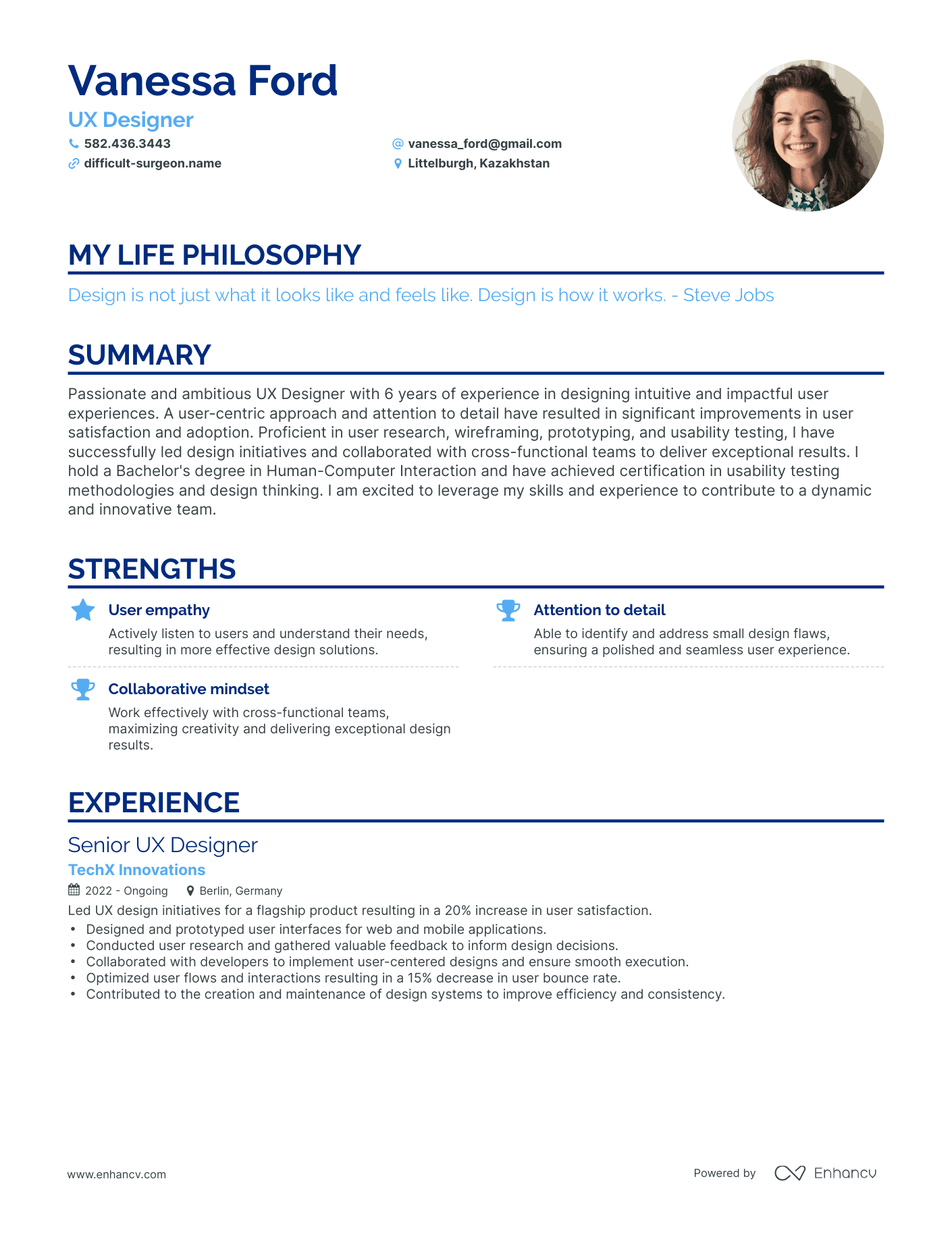 Creative UX Designer Resume Example