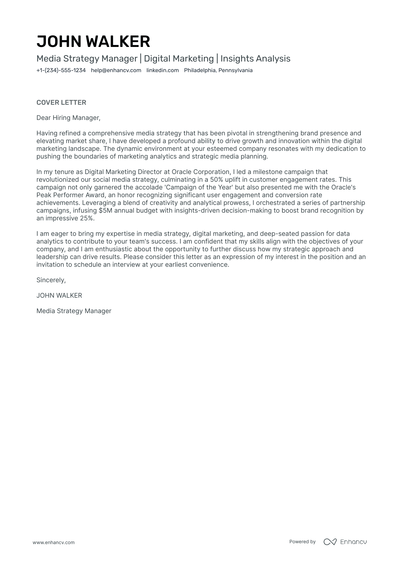 Media Manager cover letter