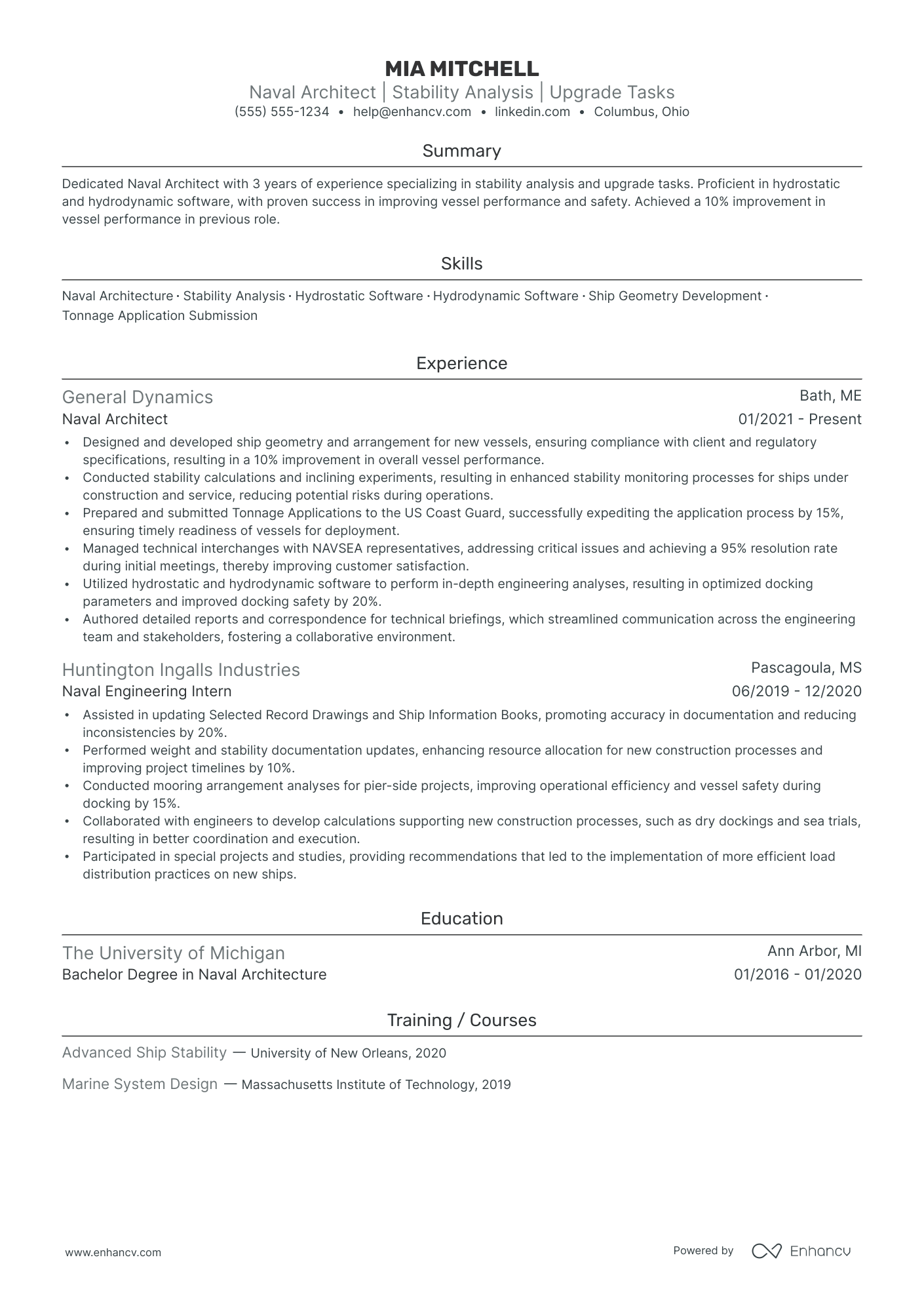 Naval Architect resume example