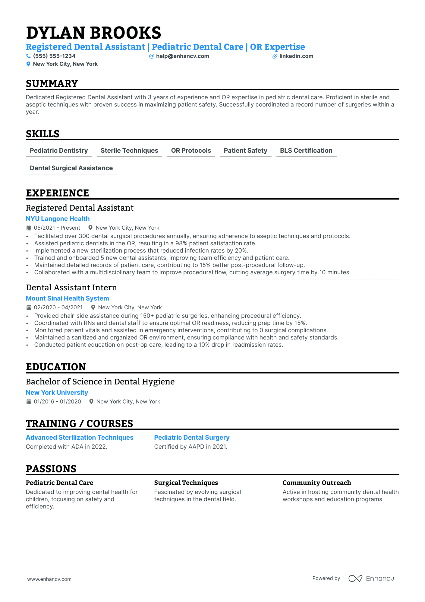 Registered Dental Assistant resume example