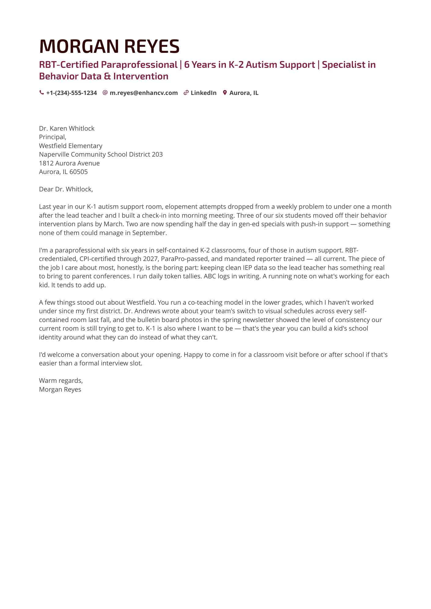 Paraprofessional cover letter