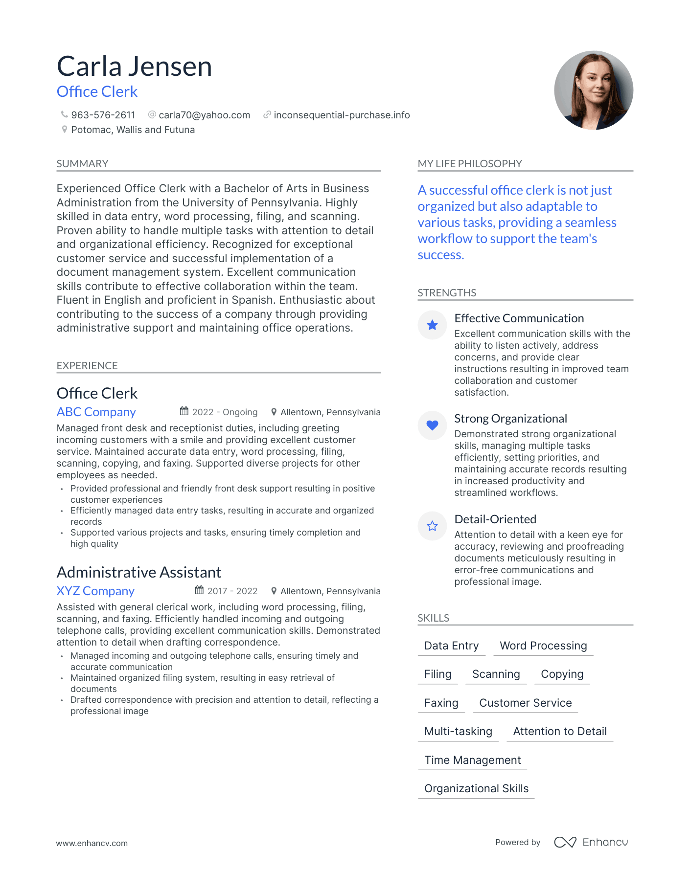 Office Clerk resume example