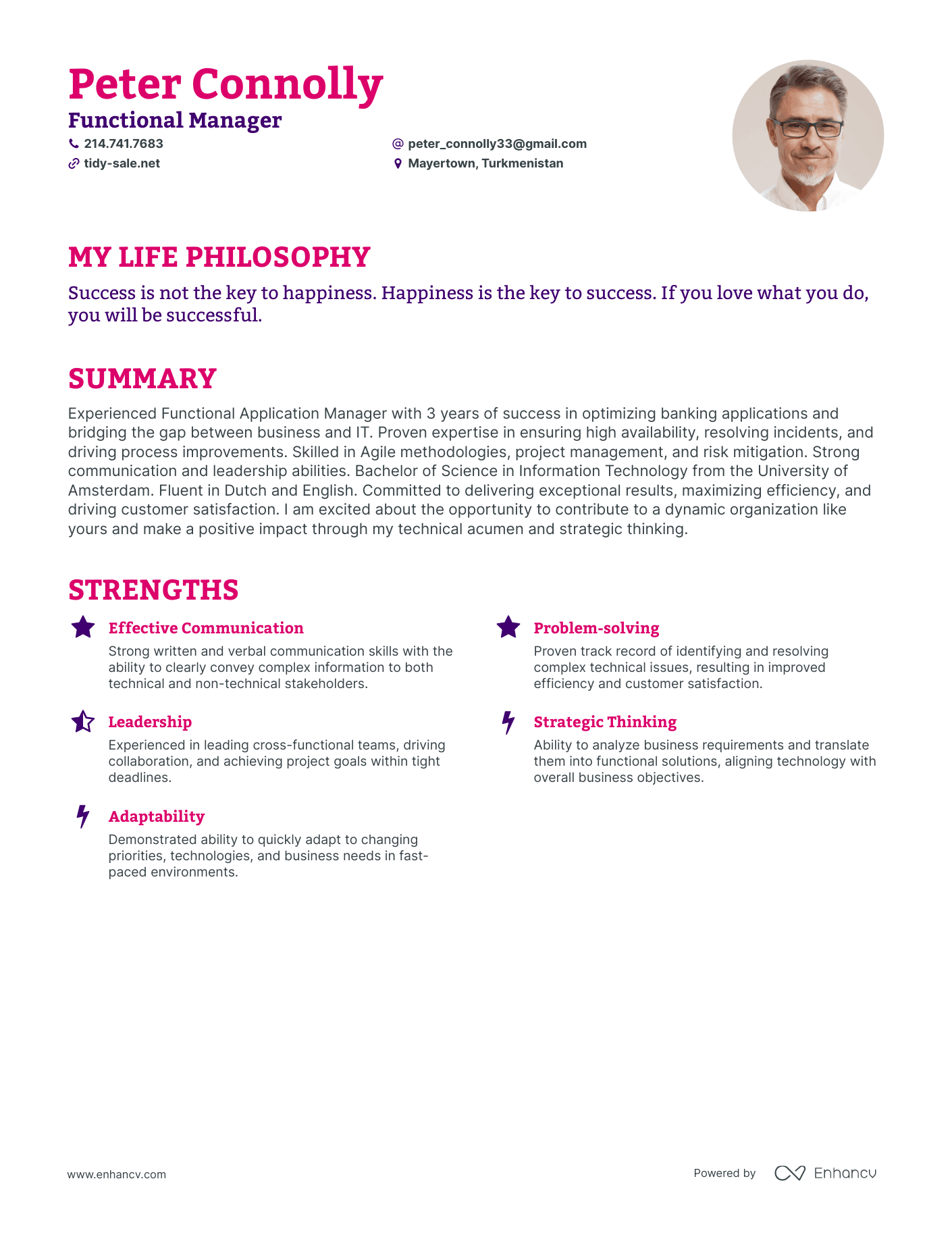 Creative Functional Manager Resume Example