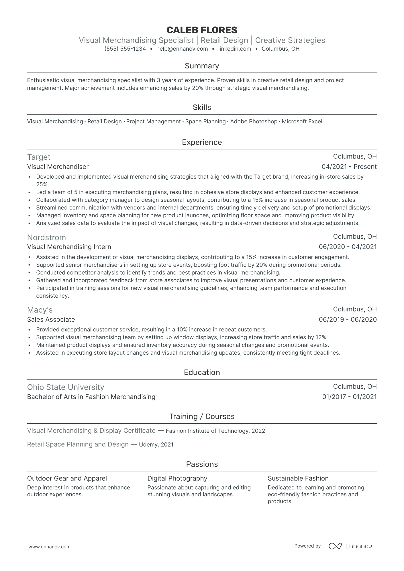 Visual Merchandising Consultant resume example