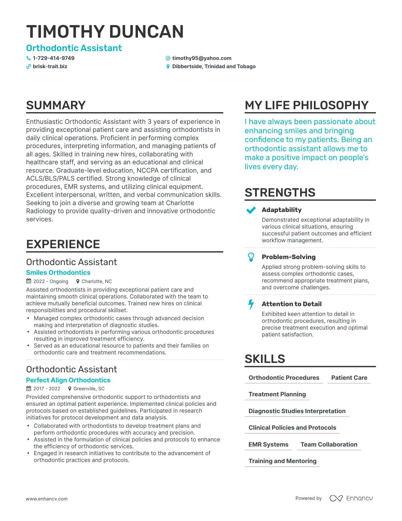 Orthodontic Assistant resume example