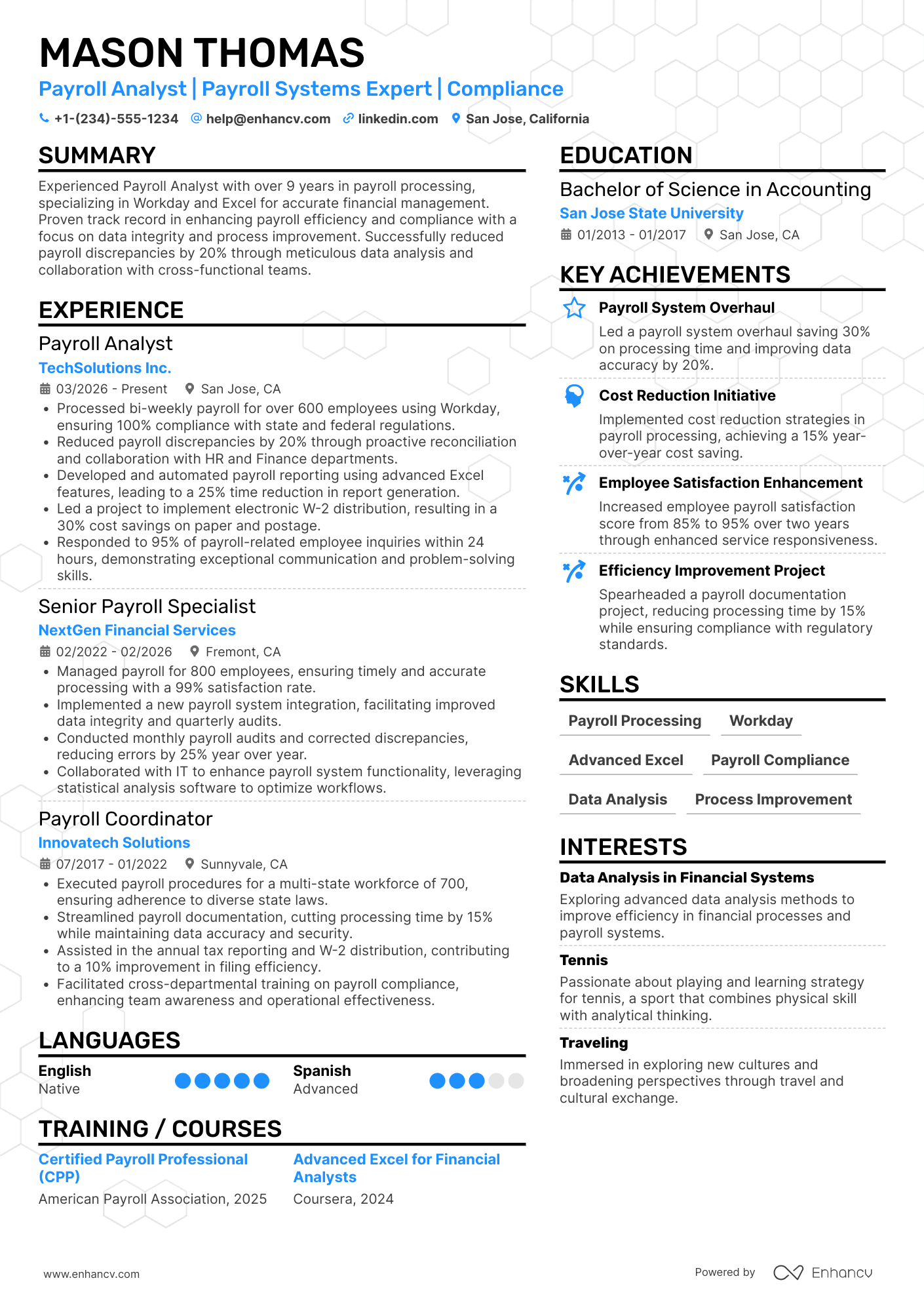 Payroll Analyst resume example