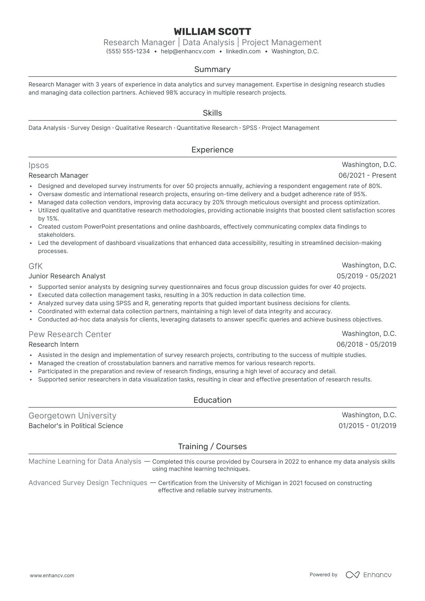 Equity Research Manager resume example