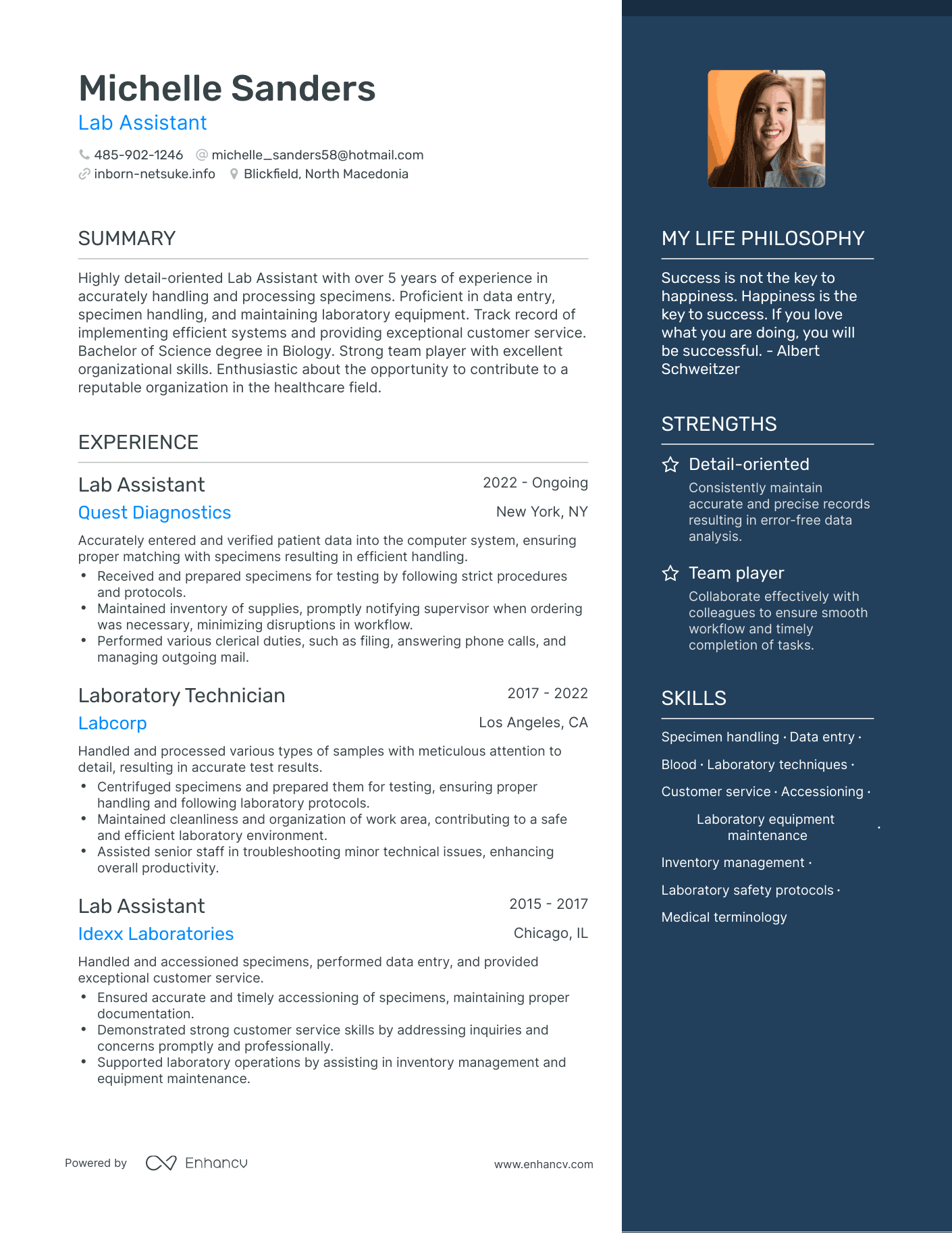 Lab Assistant resume example
