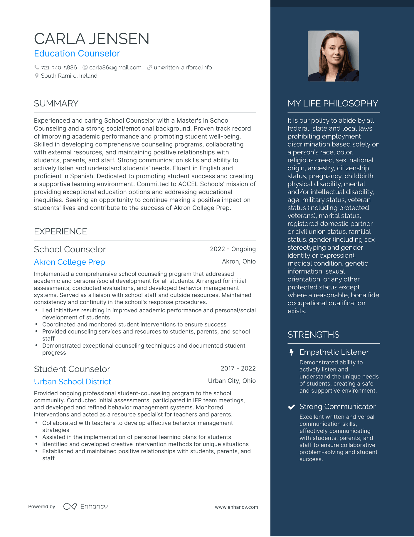Education Counselor resume example