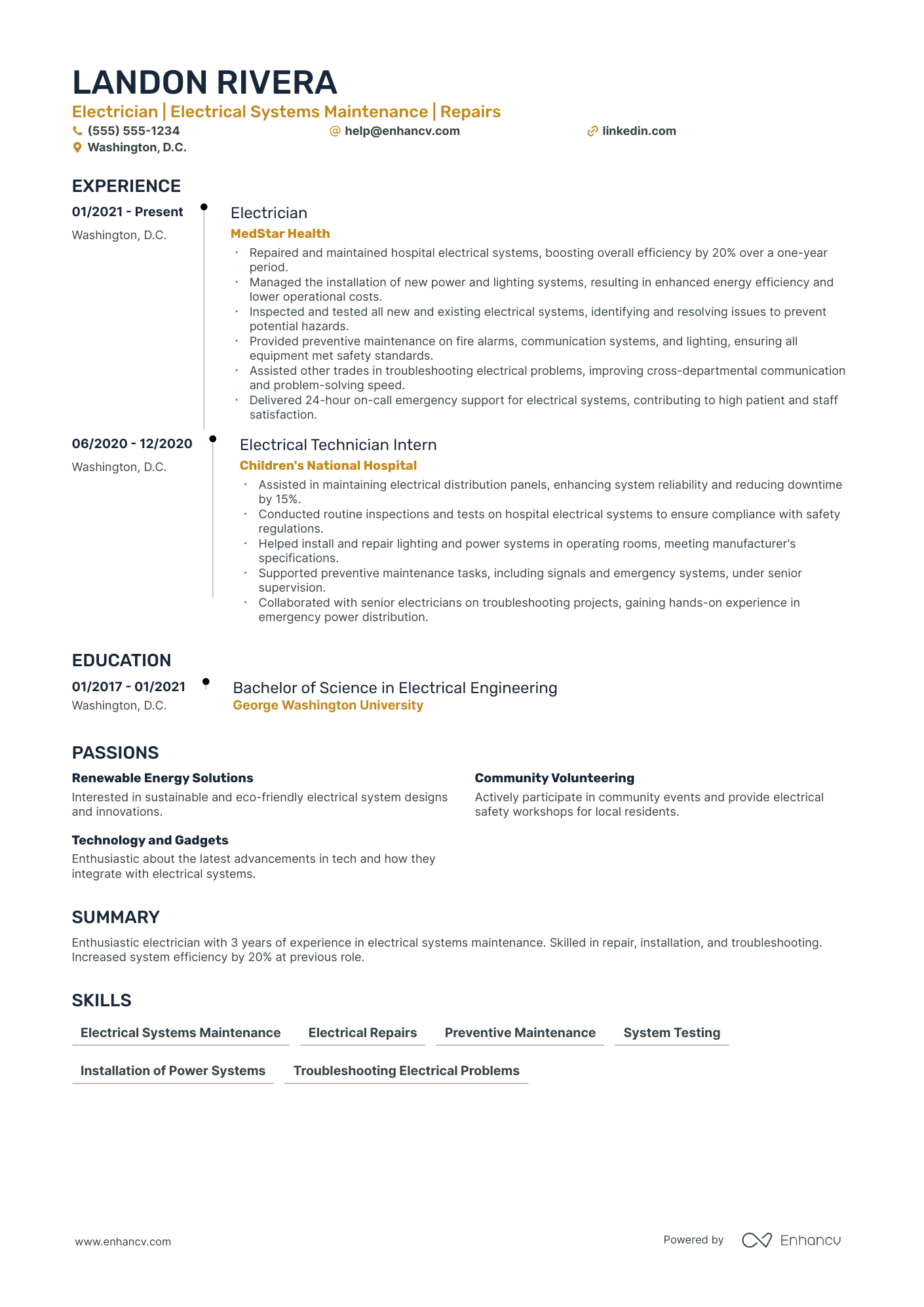 Emergency Electrician resume example