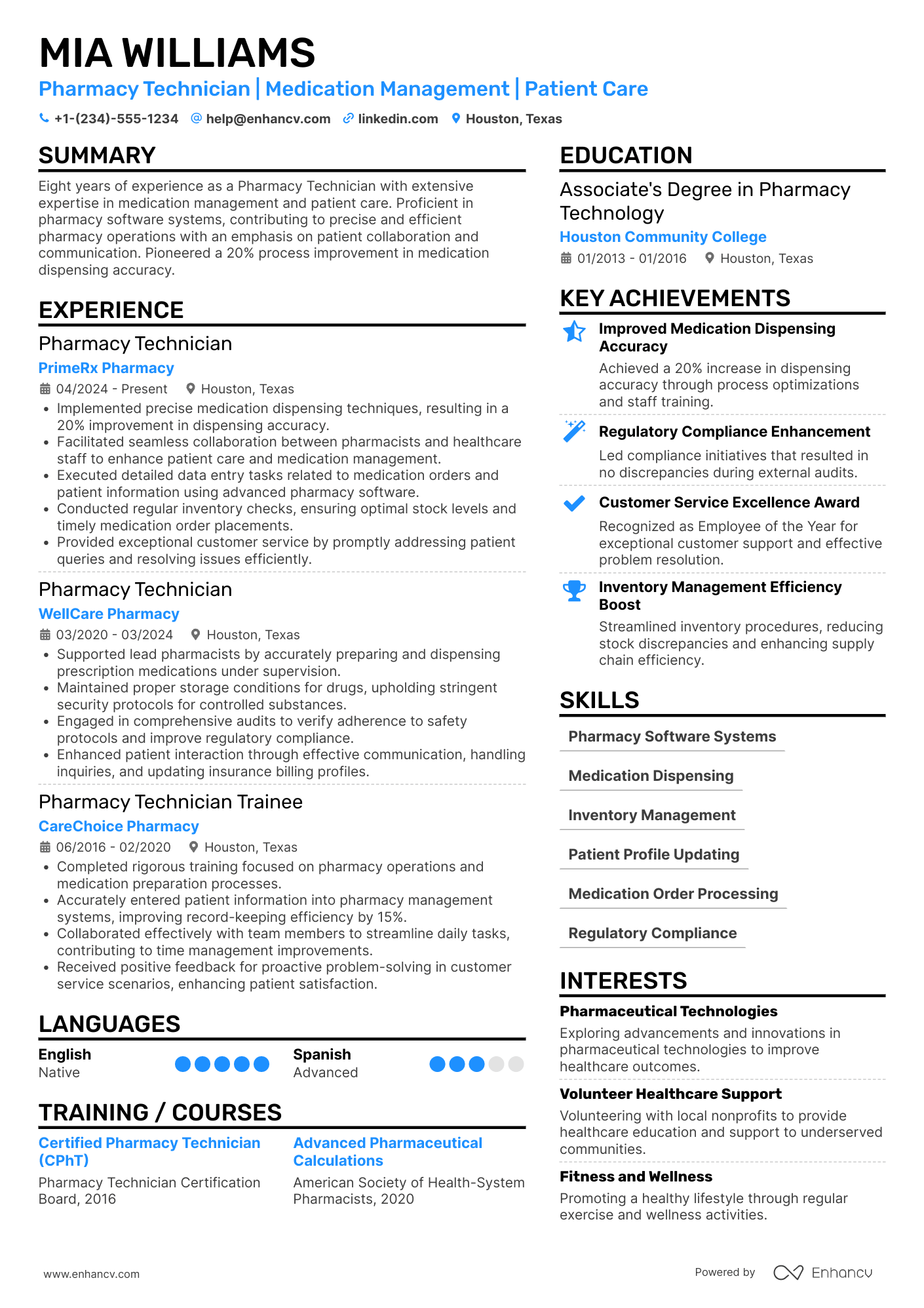 Pharmacy Technician resume example