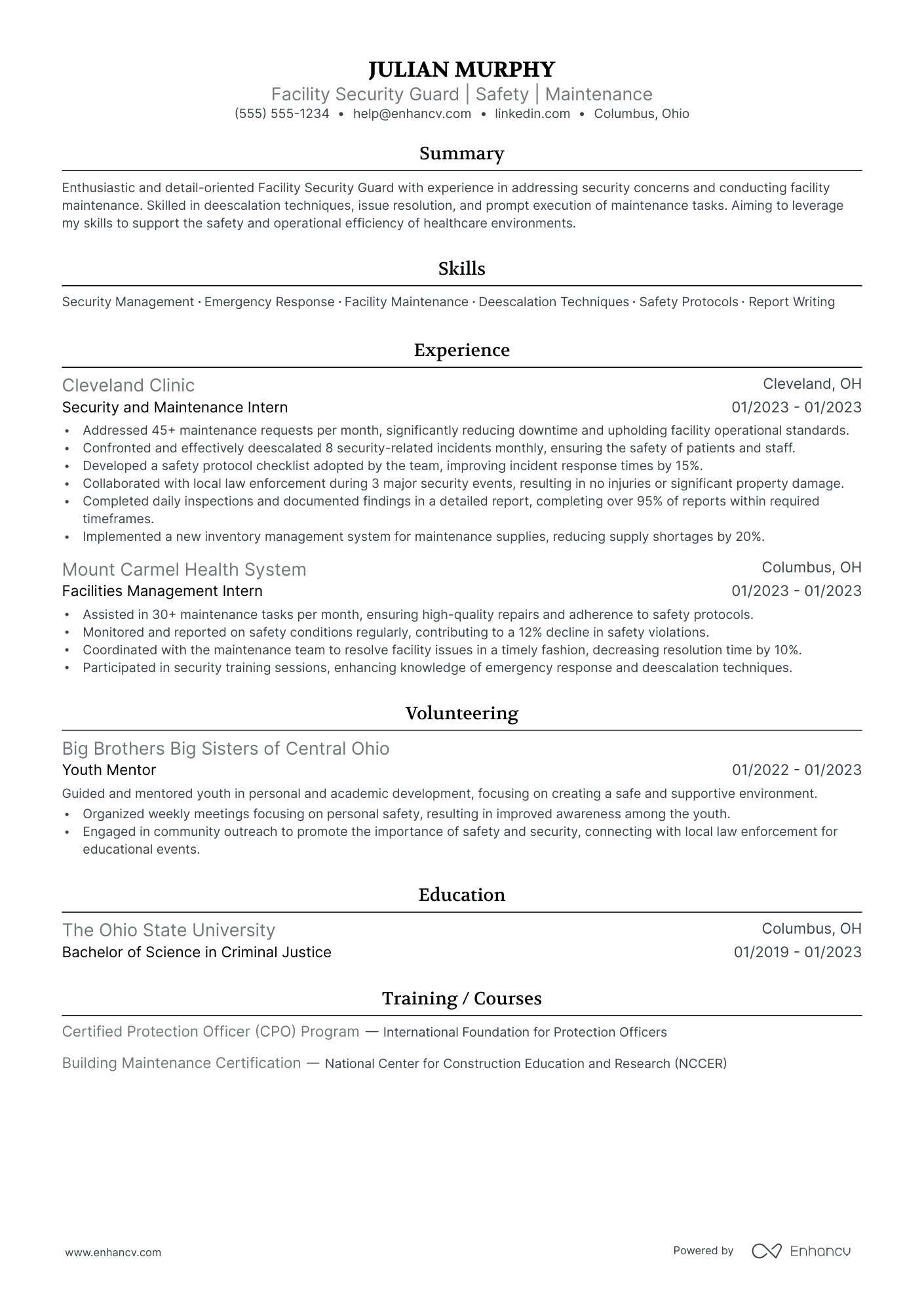 Entry-Level Security Guard resume example