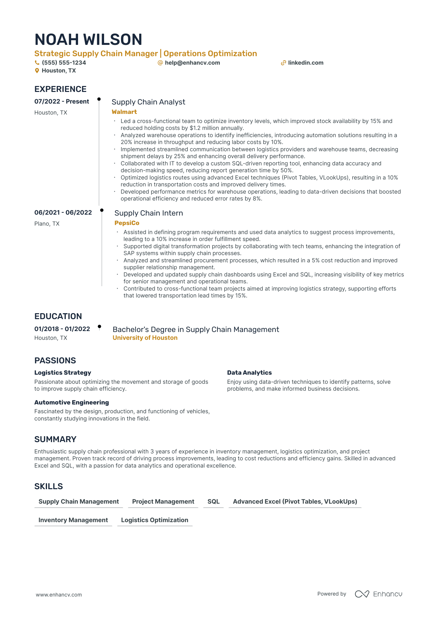 Senior Supply Chain Manager resume example