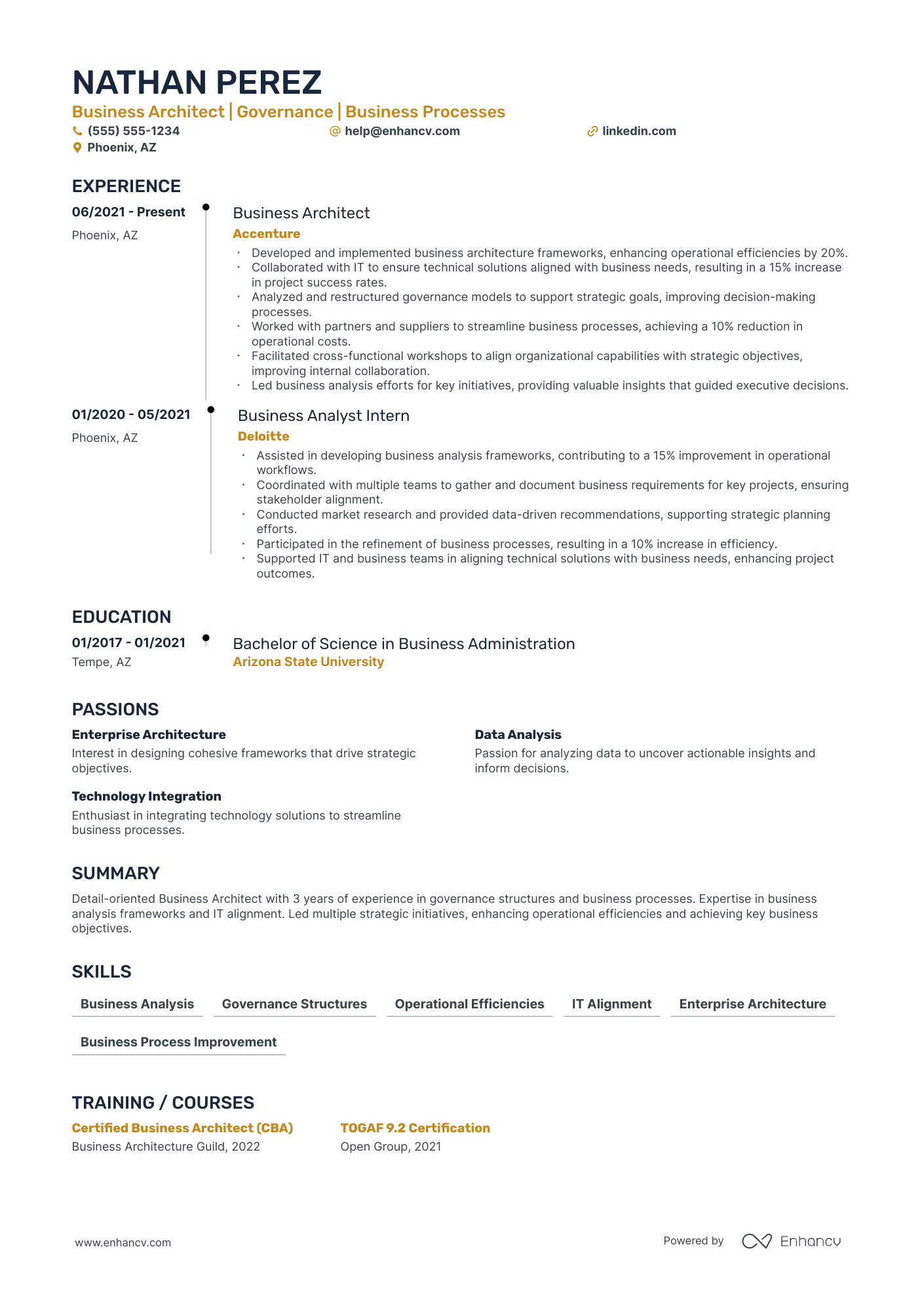 Business Architect resume example