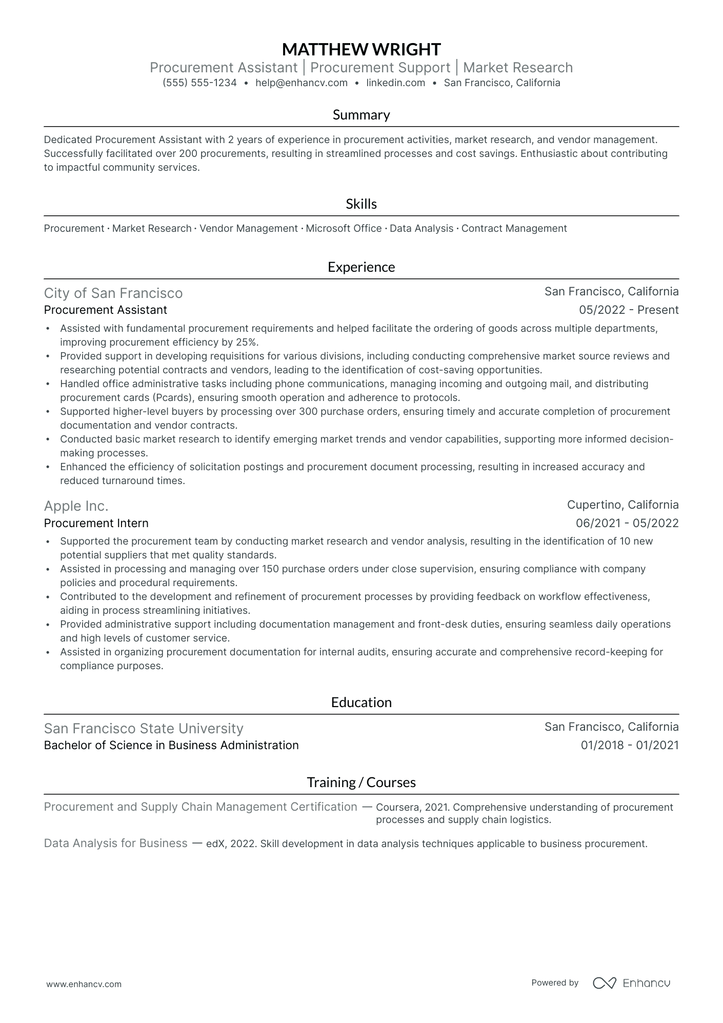 Procurement Assistant resume example