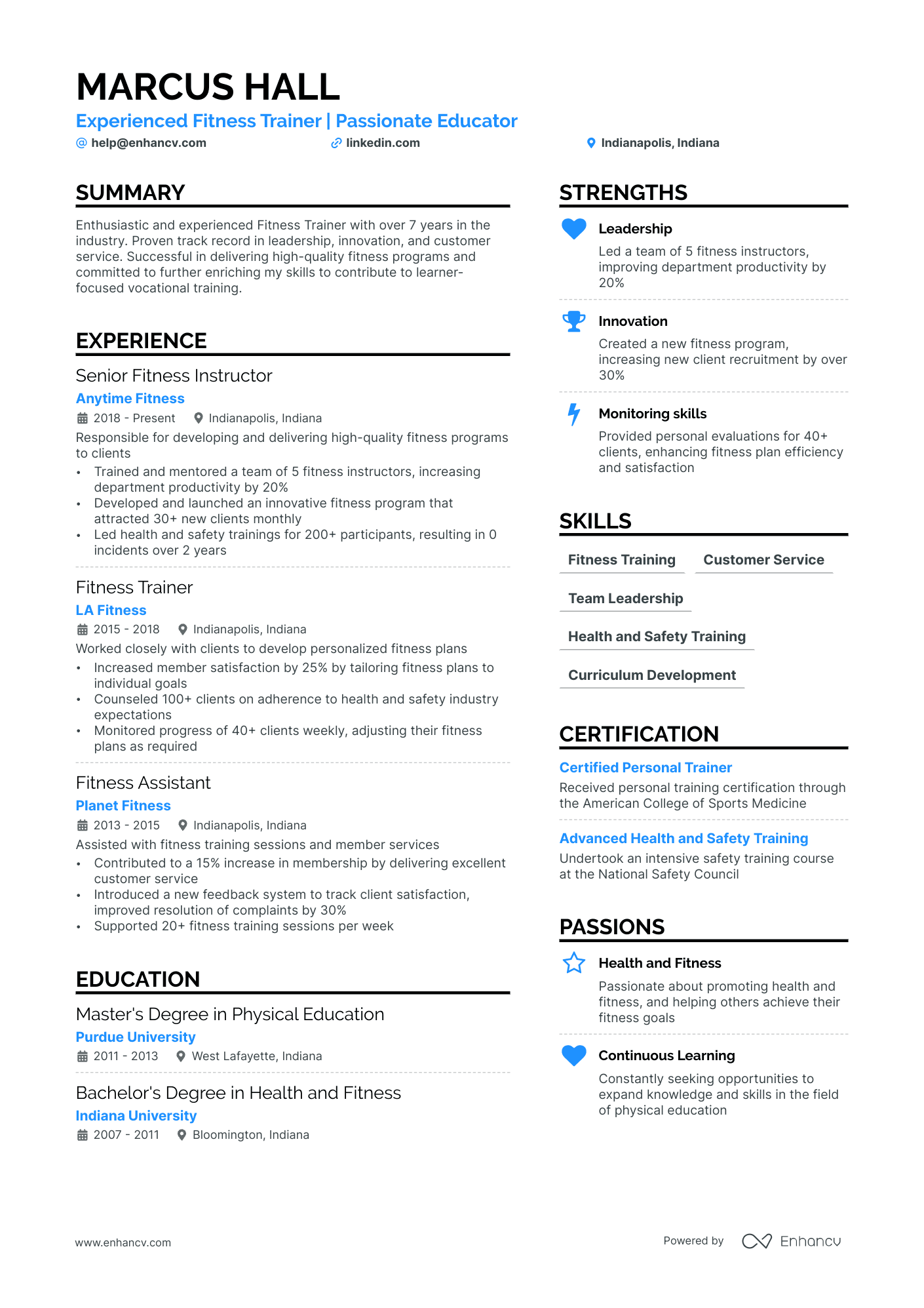 Fitness Trainer resume example