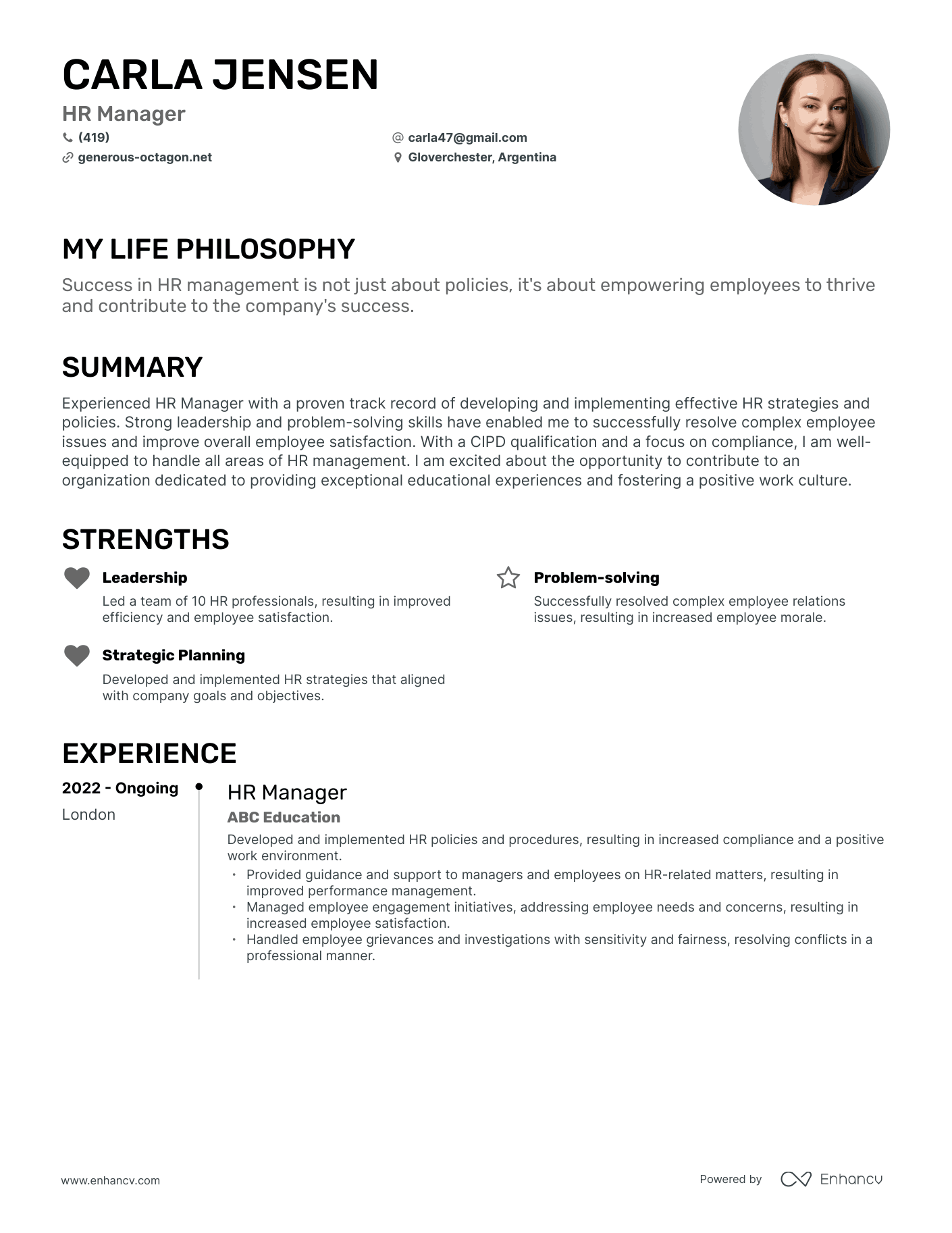 Creative HR Manager Resume Example