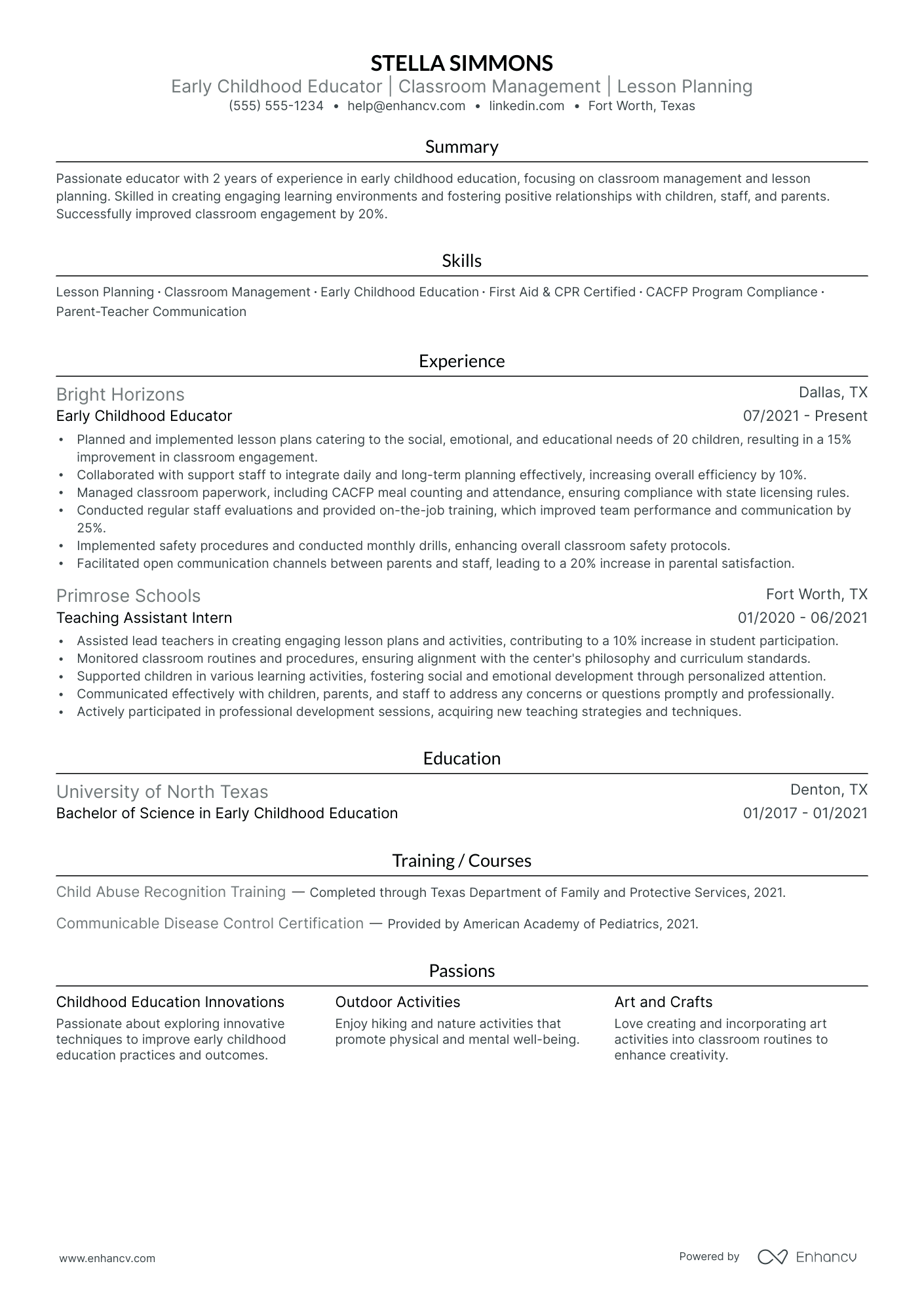 Early Childhood Educator resume example