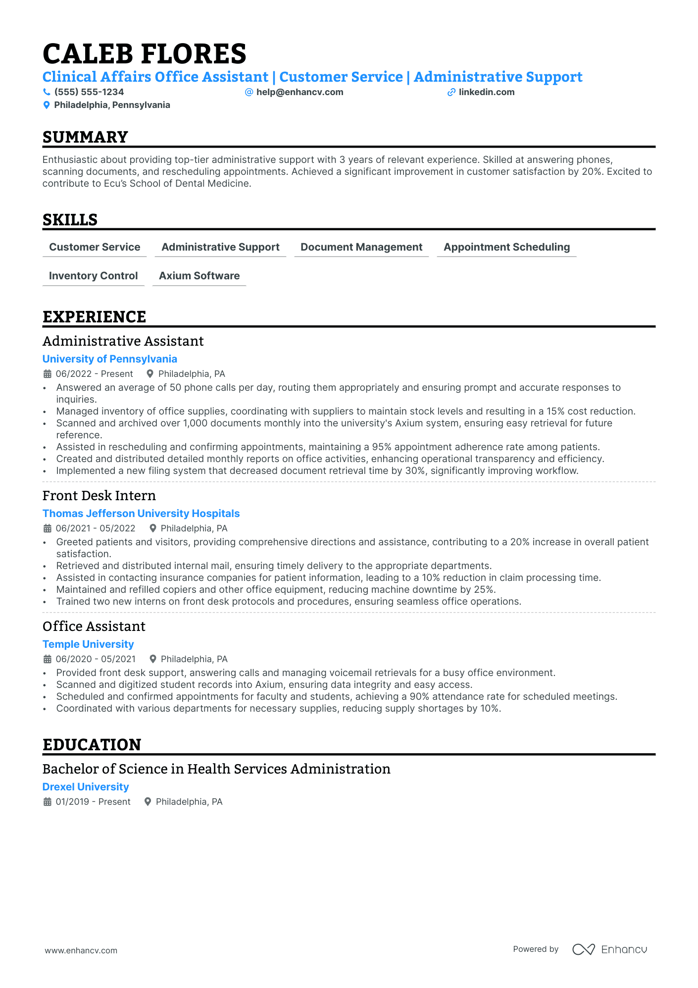 Medical Front Office Assistant resume example