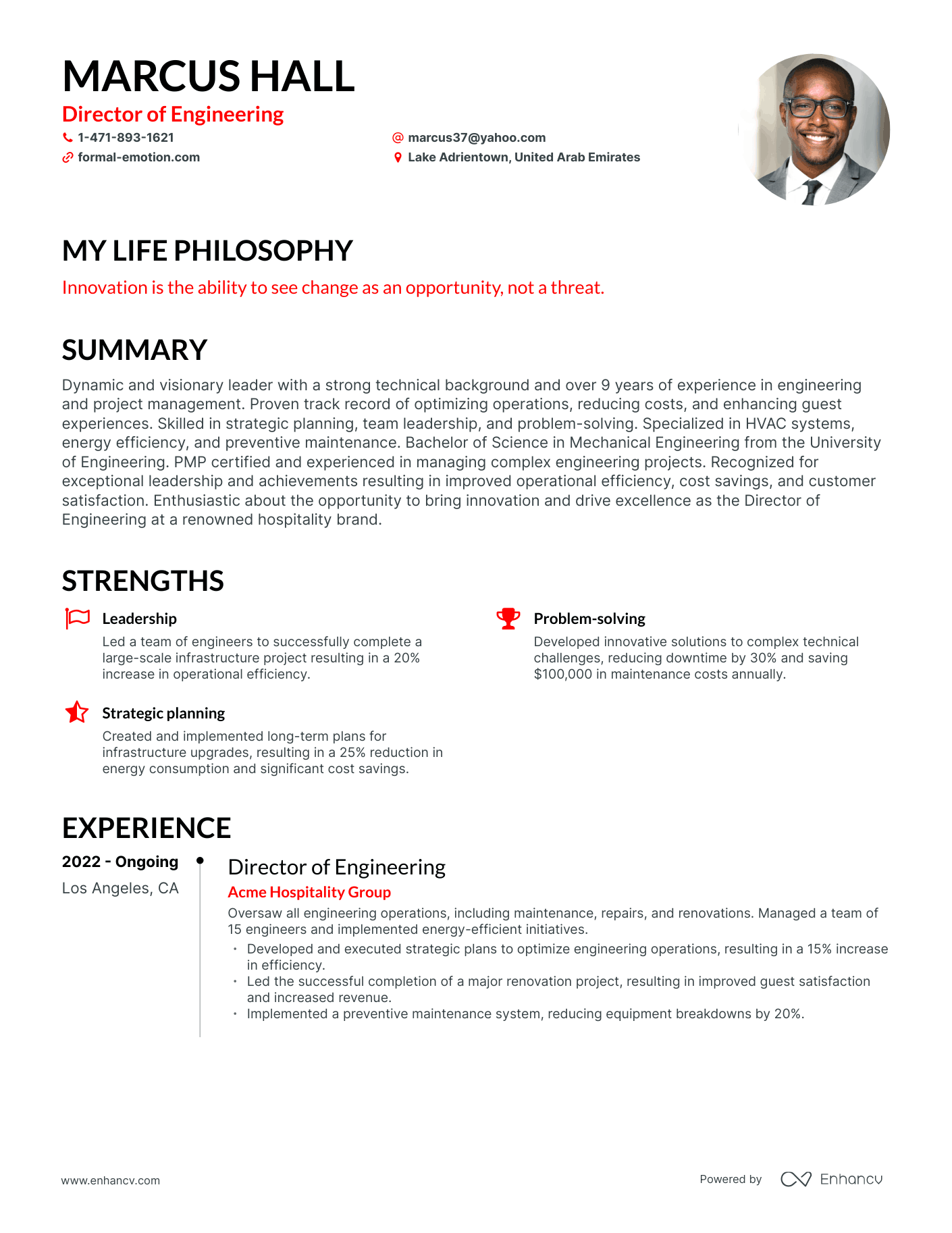 Creative Director of Engineering Resume Example