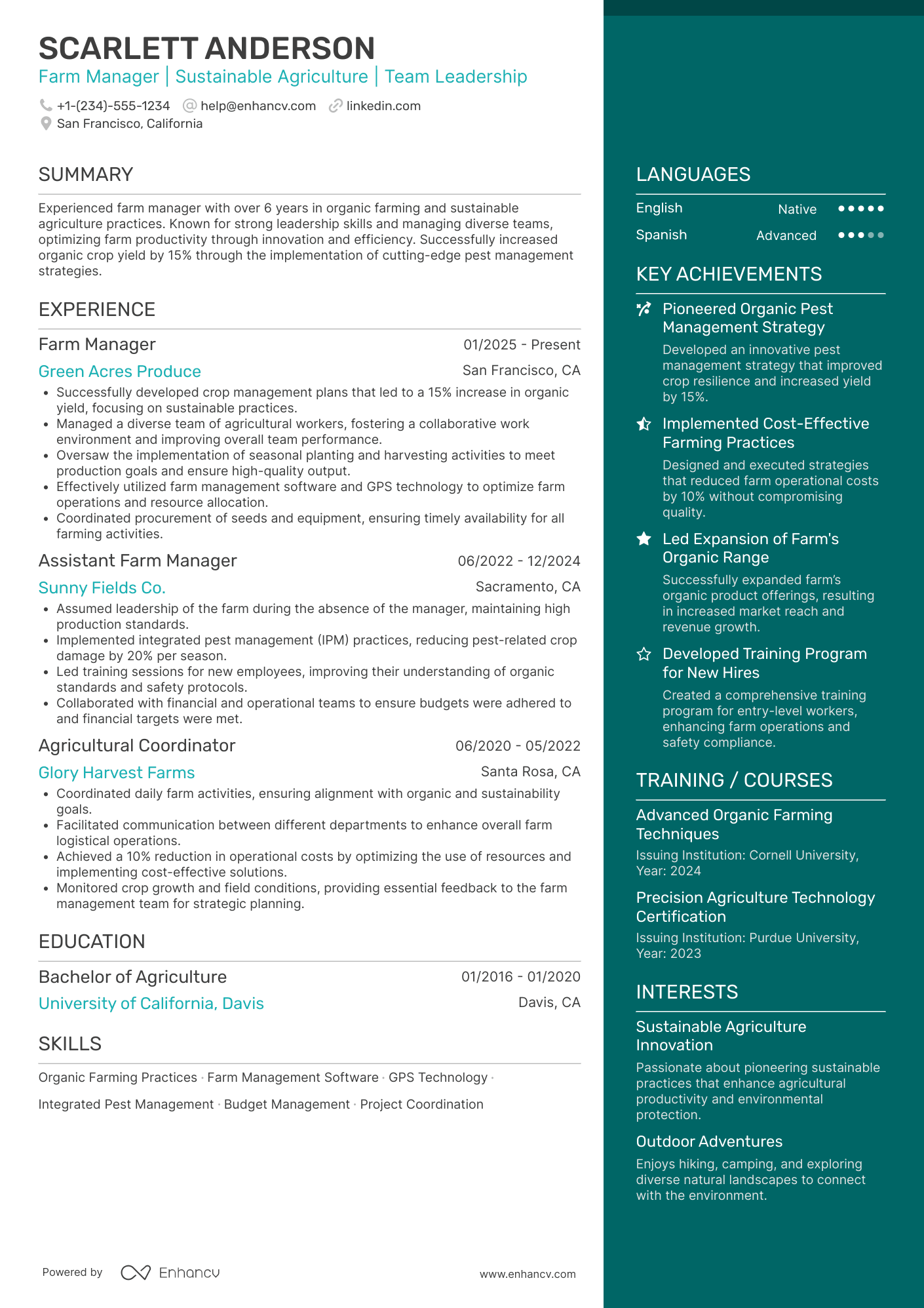 Farm Manager resume example