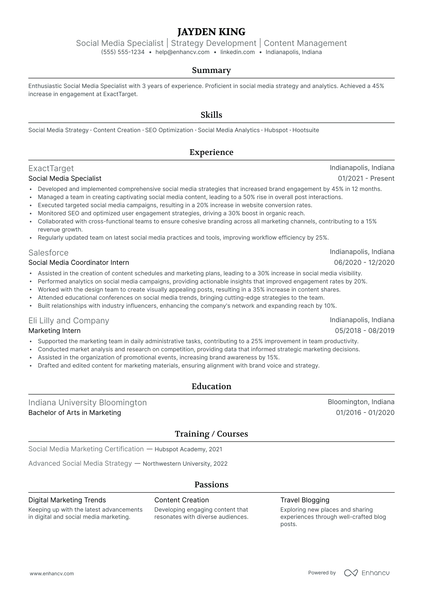 Social Media Management Specialist resume example