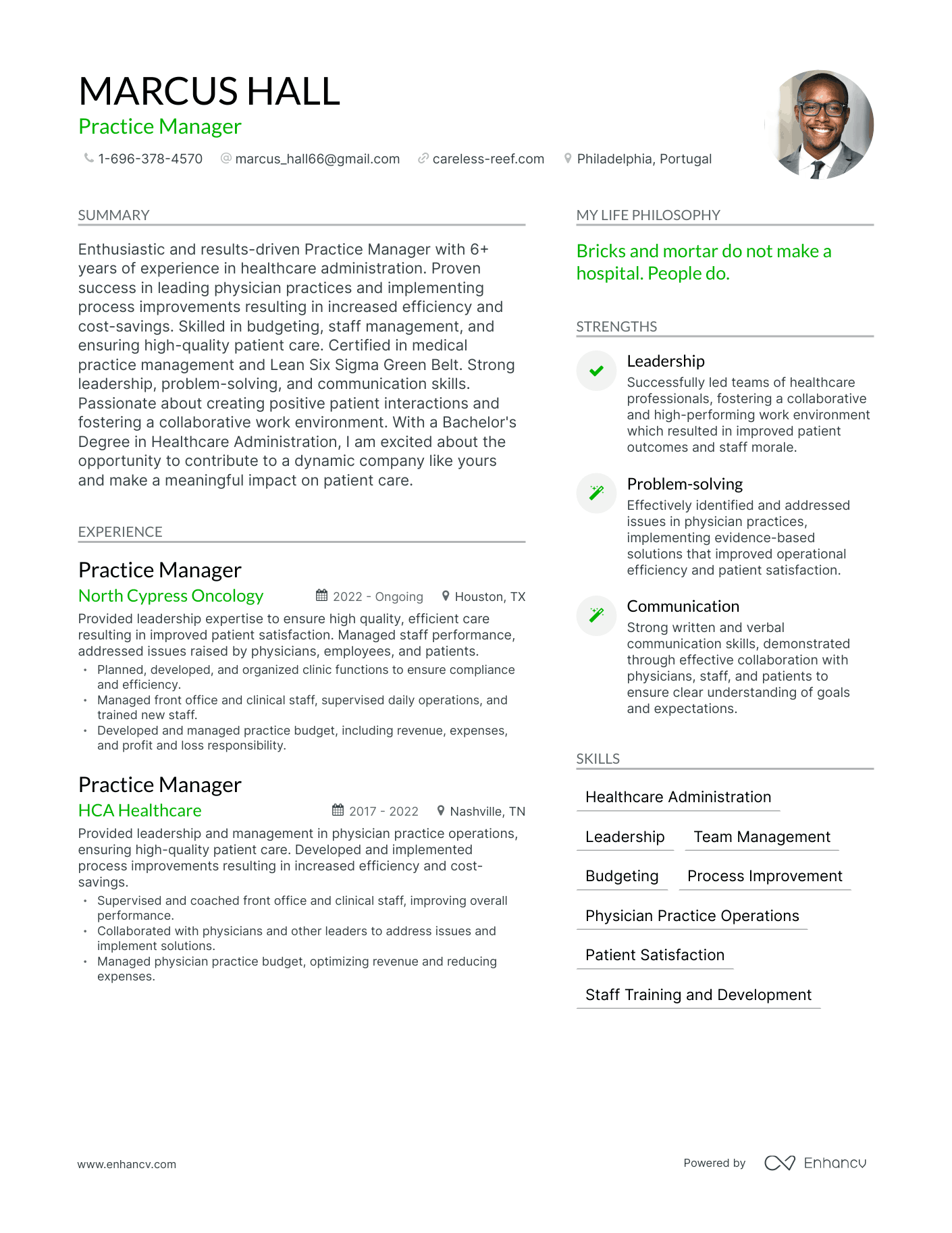 Practice Manager resume example