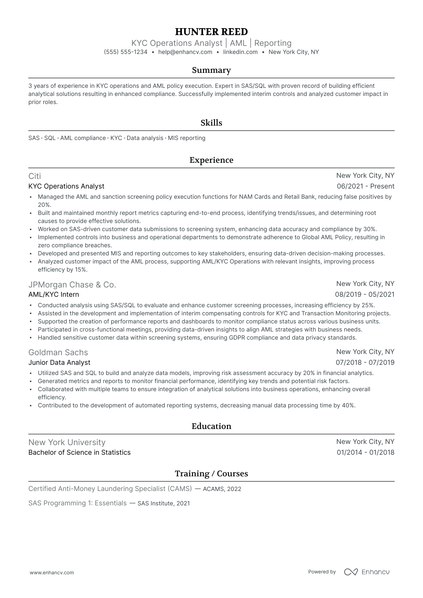 KYC Analyst resume example