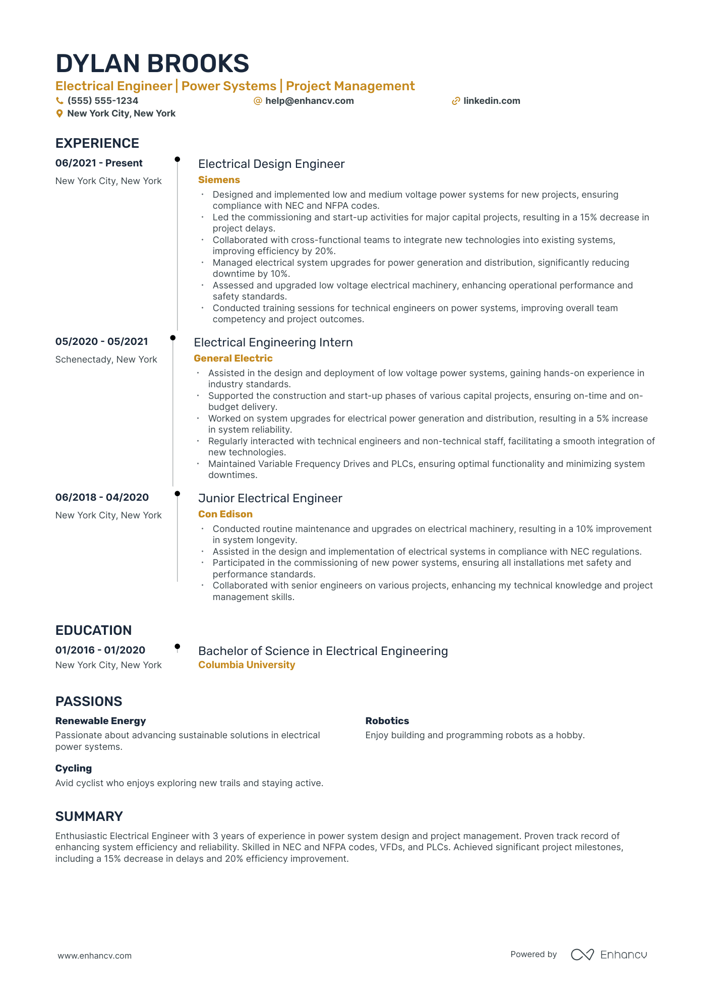 Electrical Commissioning Engineer resume example