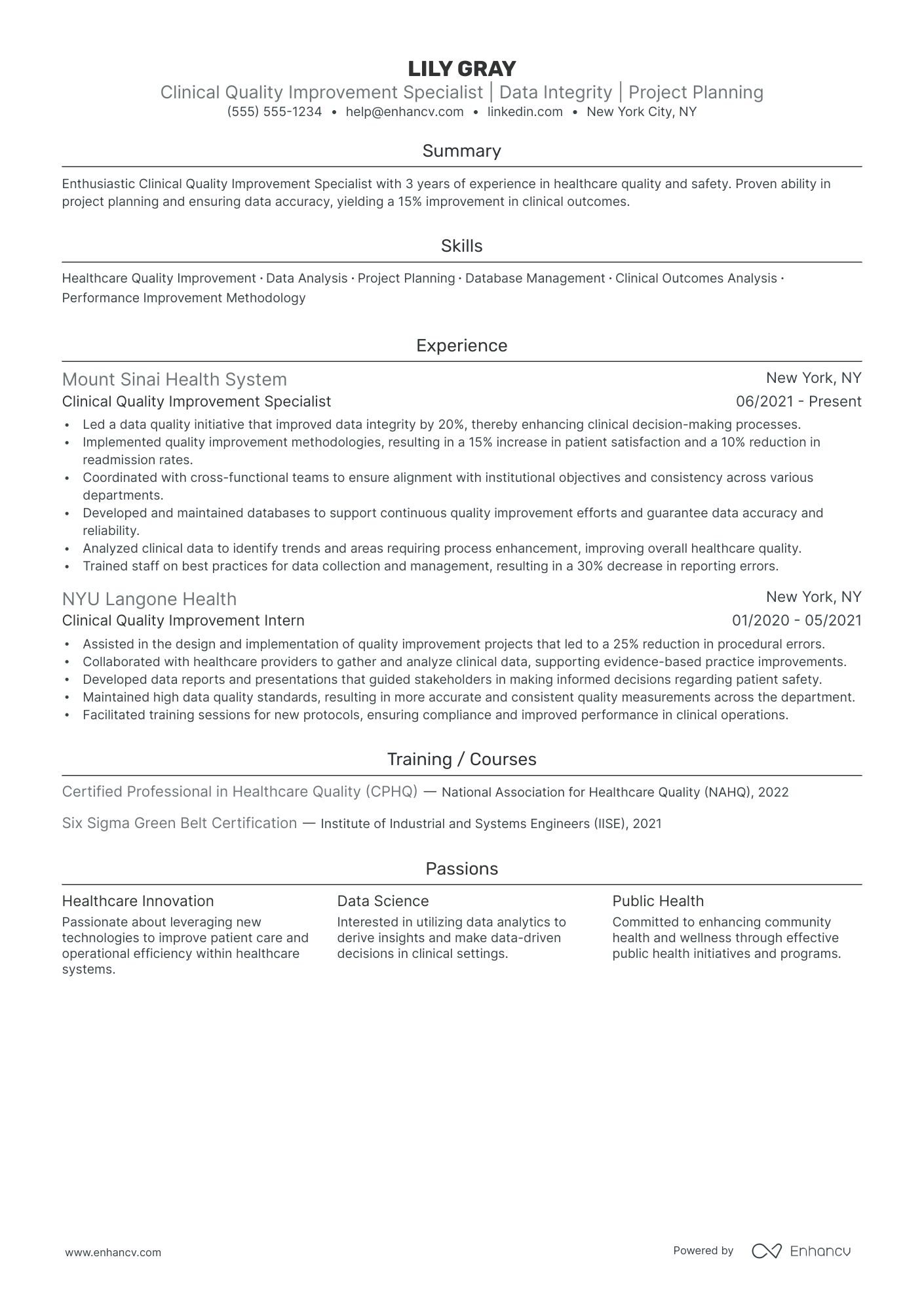 Healthcare Quality Assurance Manager resume example