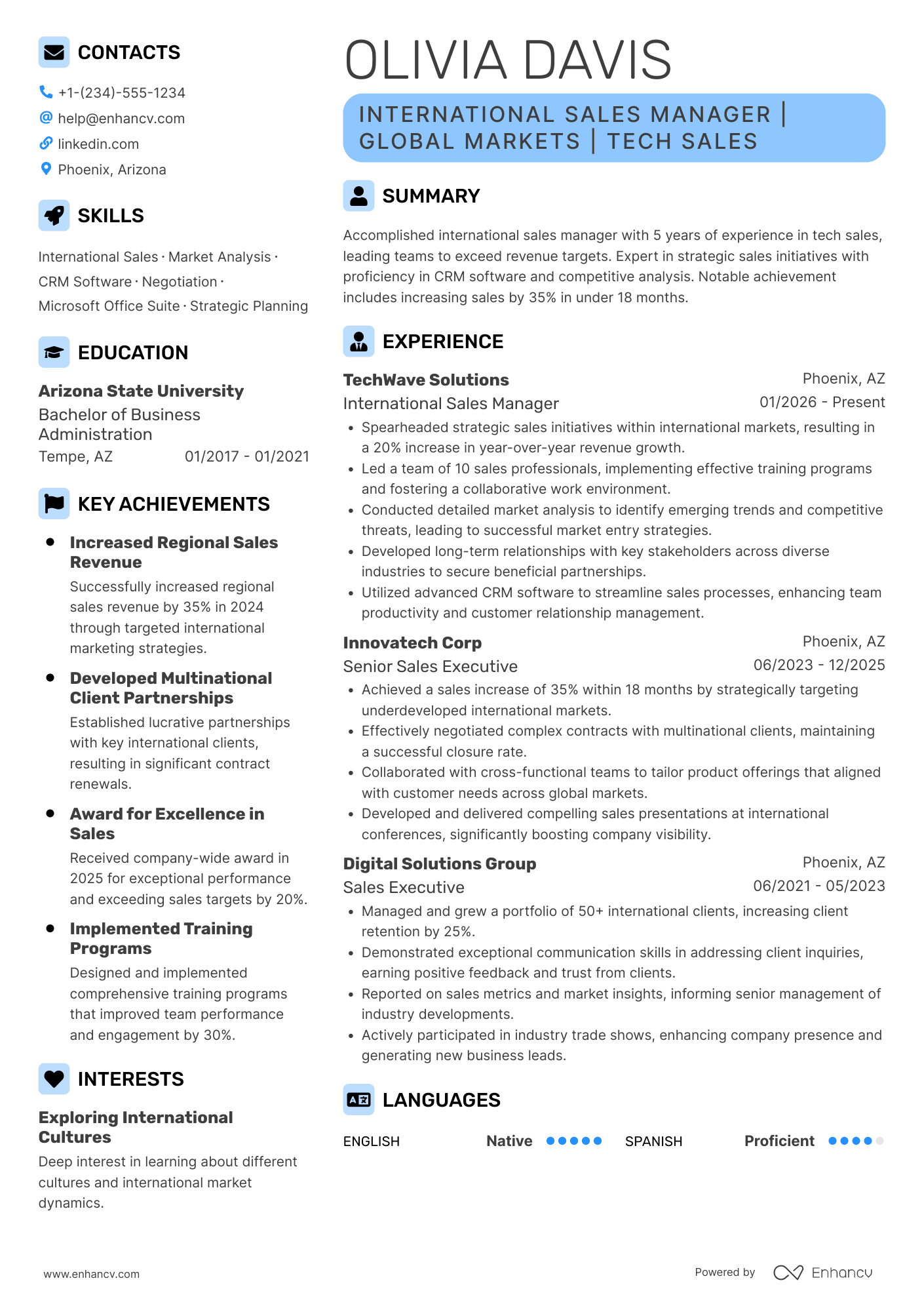 International Sales Manager resume example