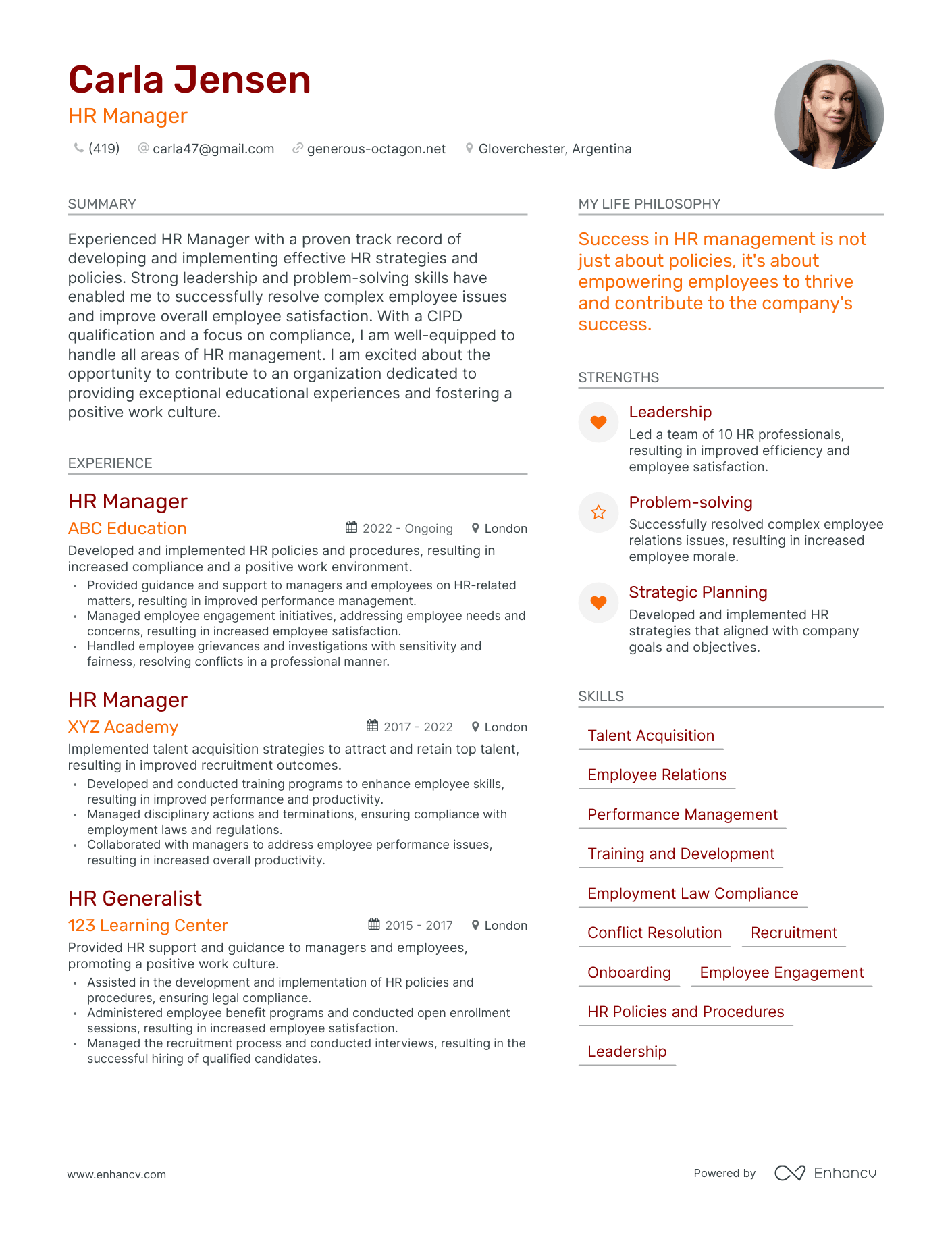 Modern HR Manager Resume Example
