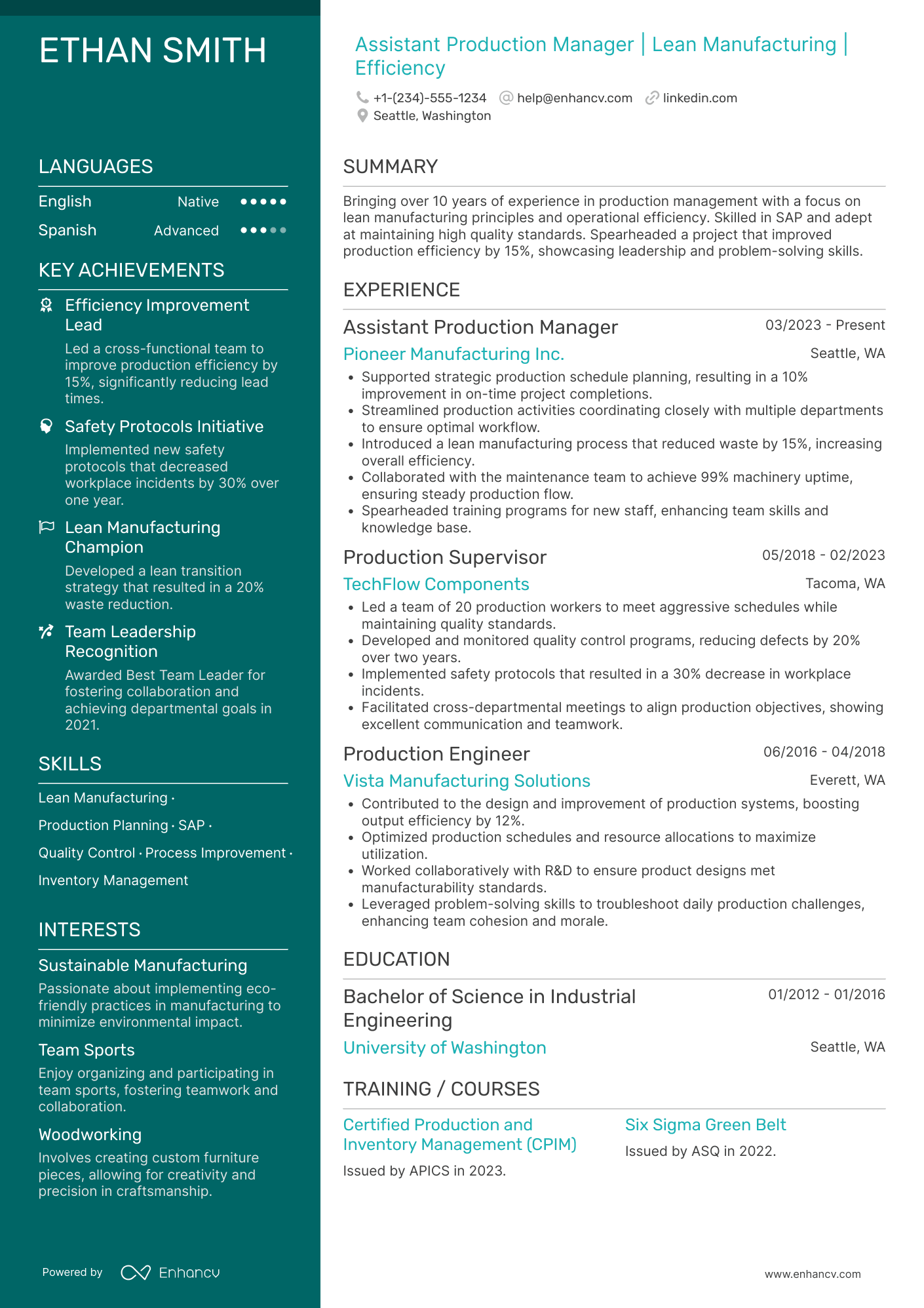 Assistant Production Manager resume example