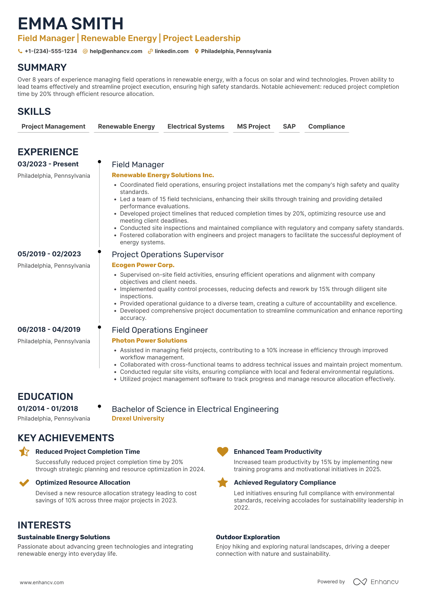 Field Manager resume example