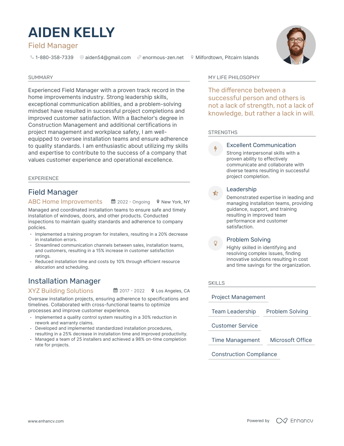 Field Manager resume example