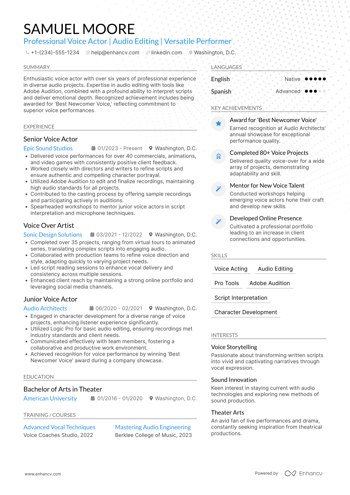 Voice Actor resume example