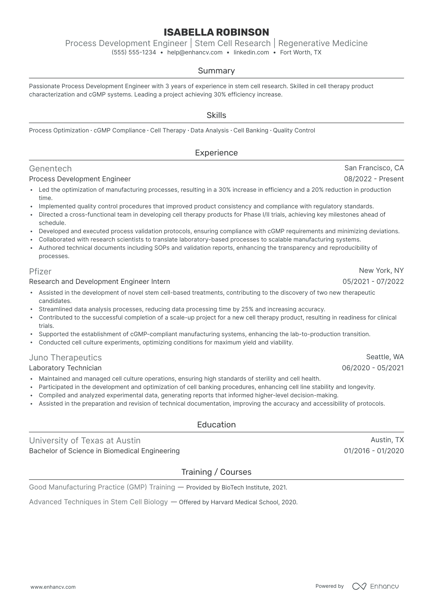 Process Development Engineer resume example