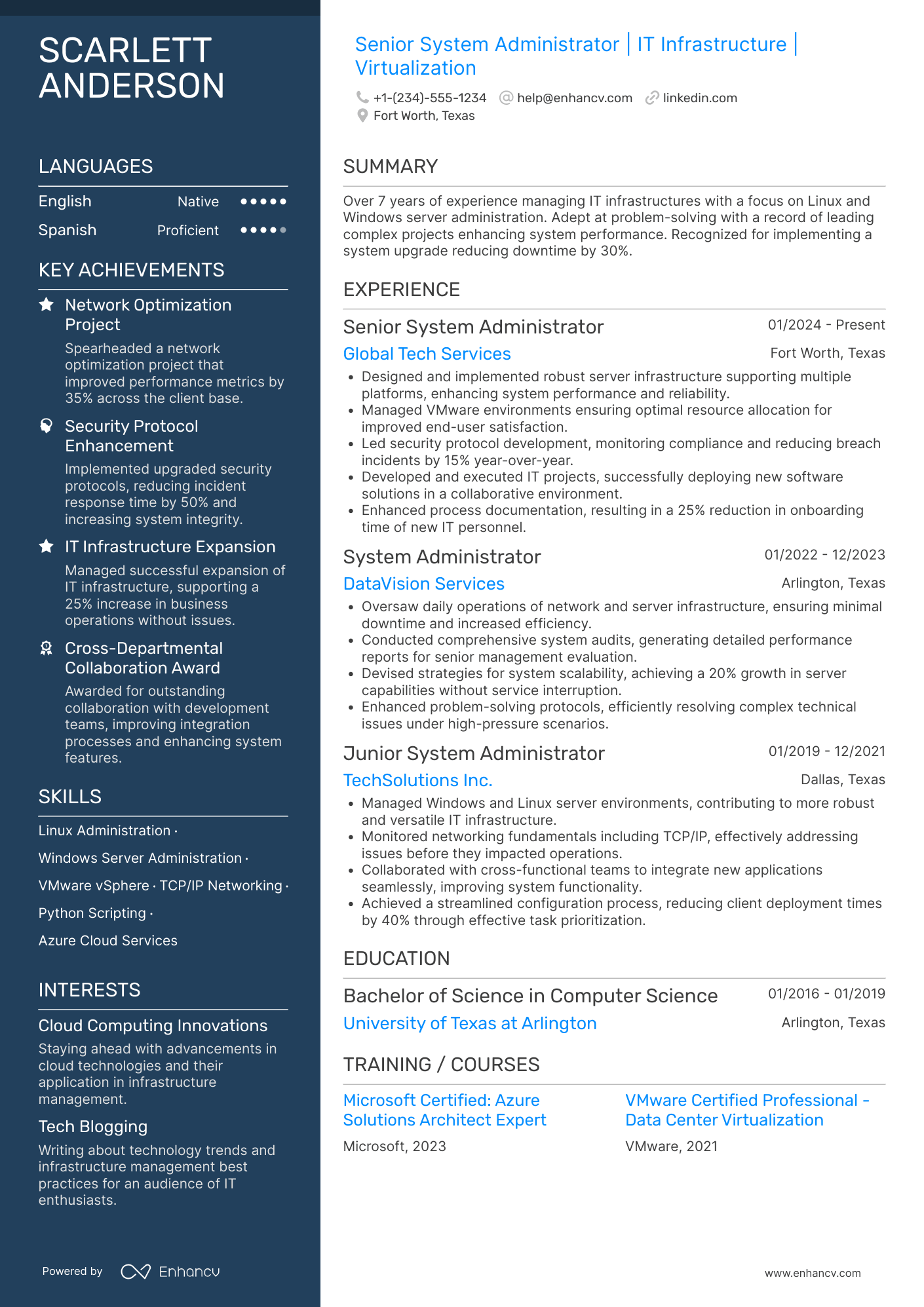Senior System Administrator resume example