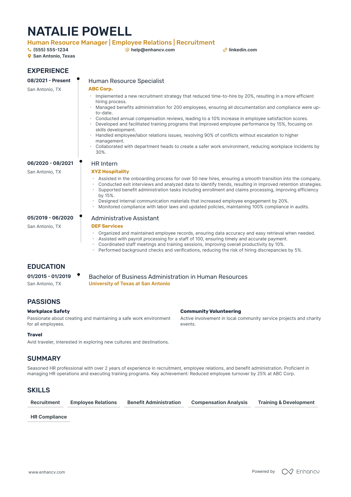 Human Resources Manager resume example