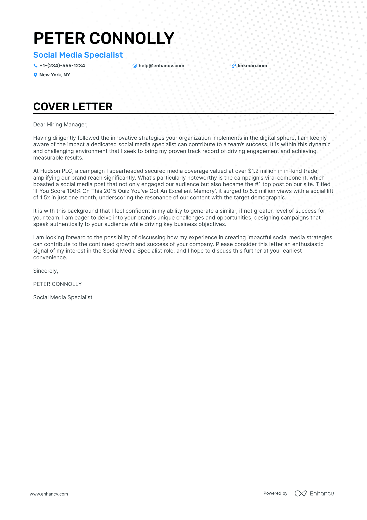 Social Media Specialist cover letter