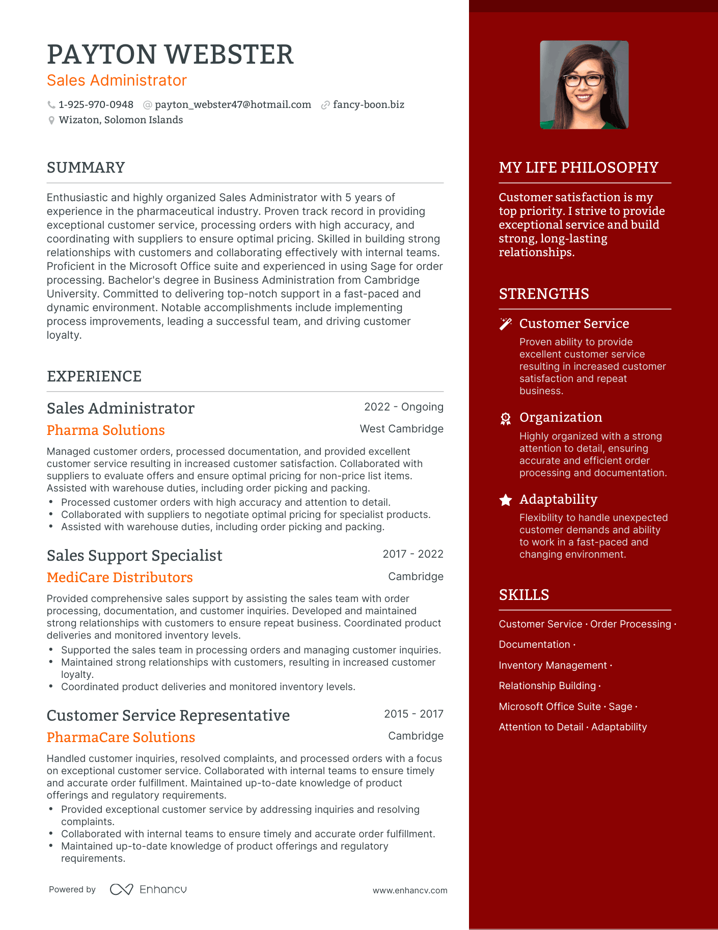 Sales Administrator resume example