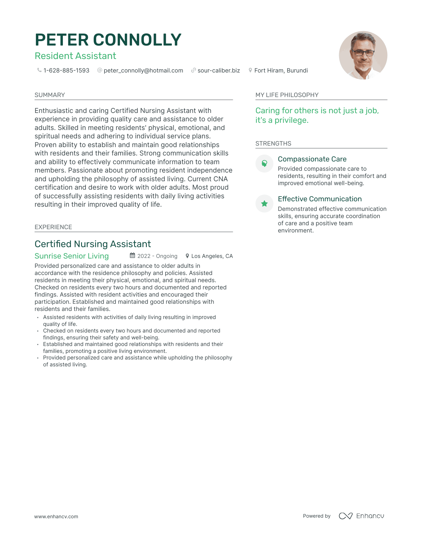 Resident Assistant resume example