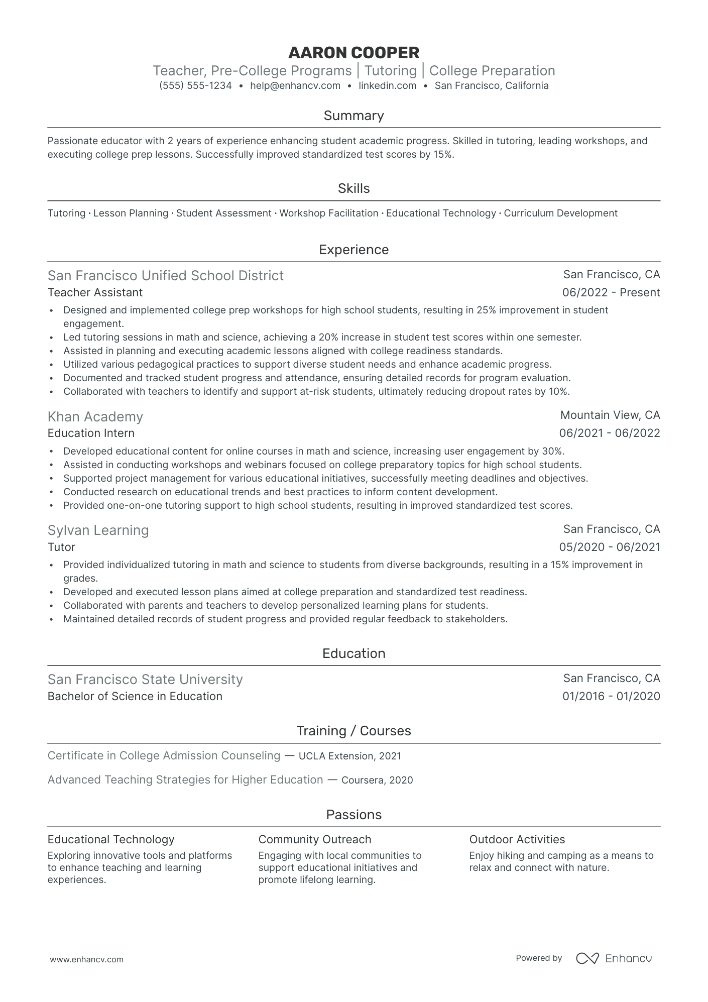 College Teacher resume example