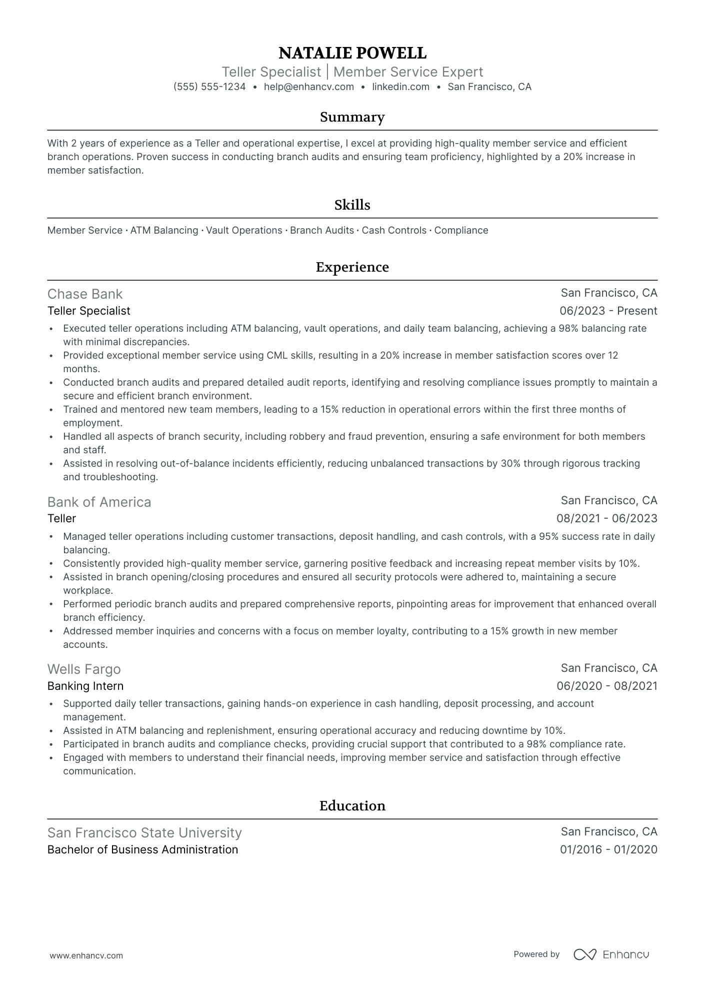 Lead Bank Teller resume example