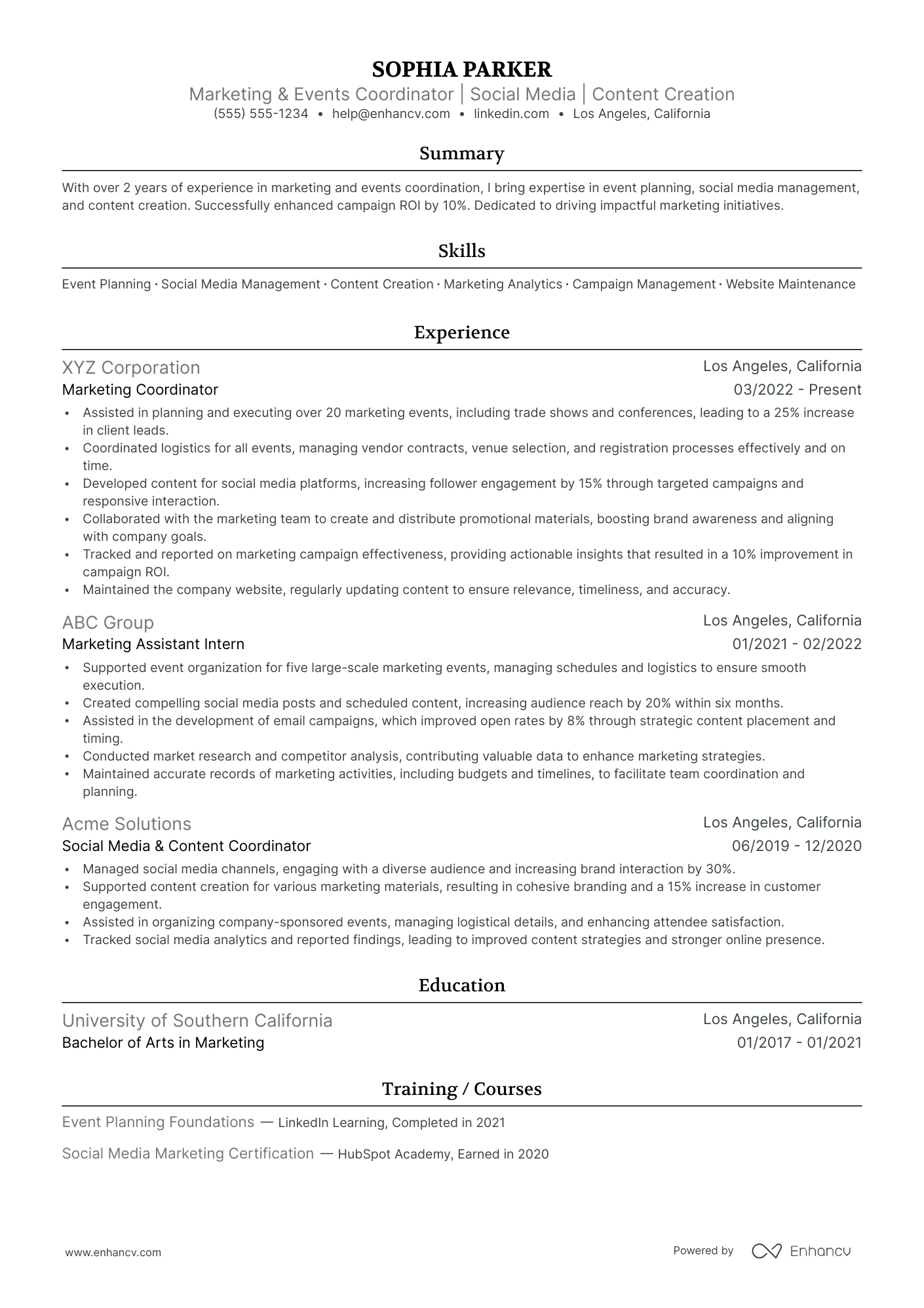 Hospitality Marketing Coordinator resume example