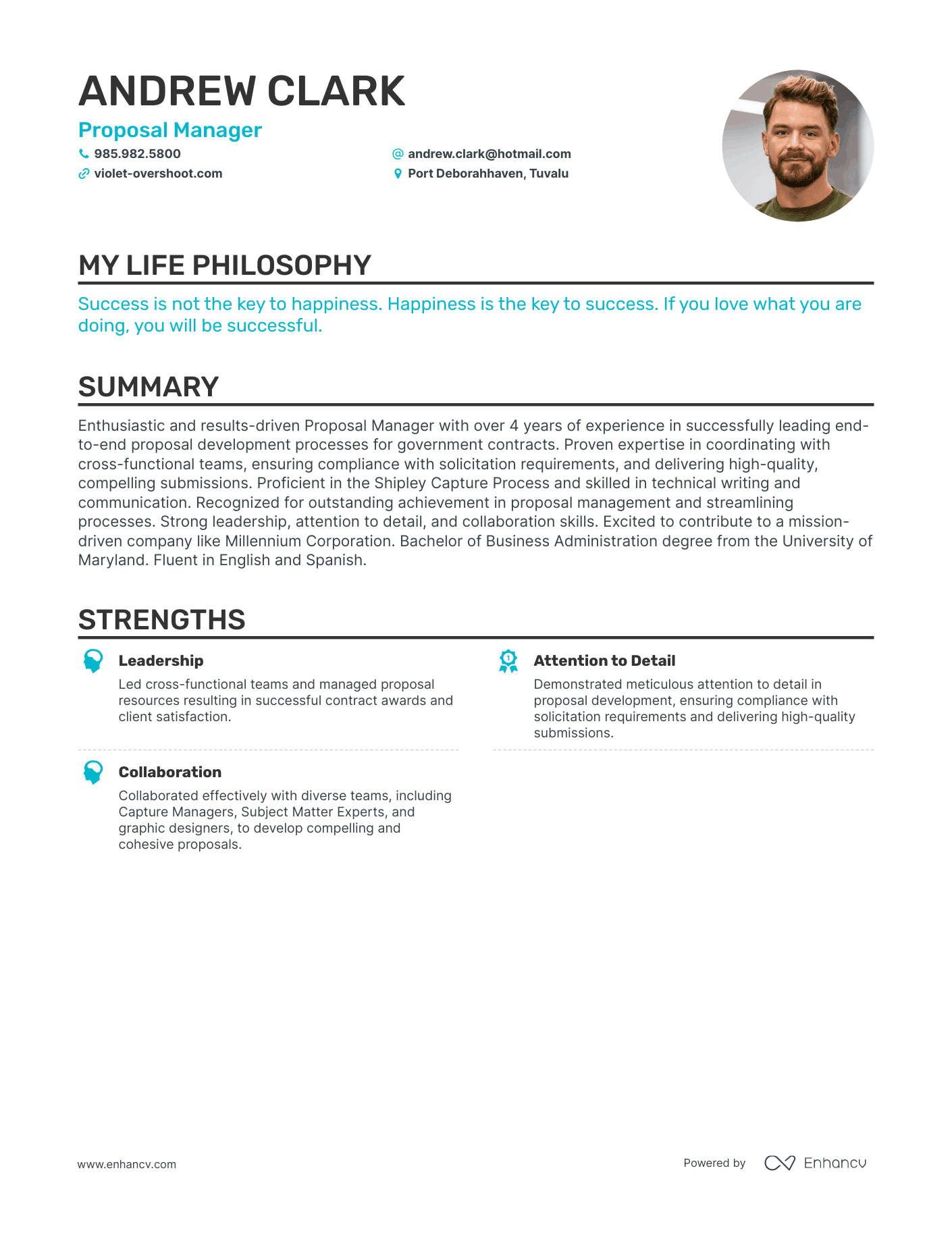 Creative Proposal Manager Resume Example